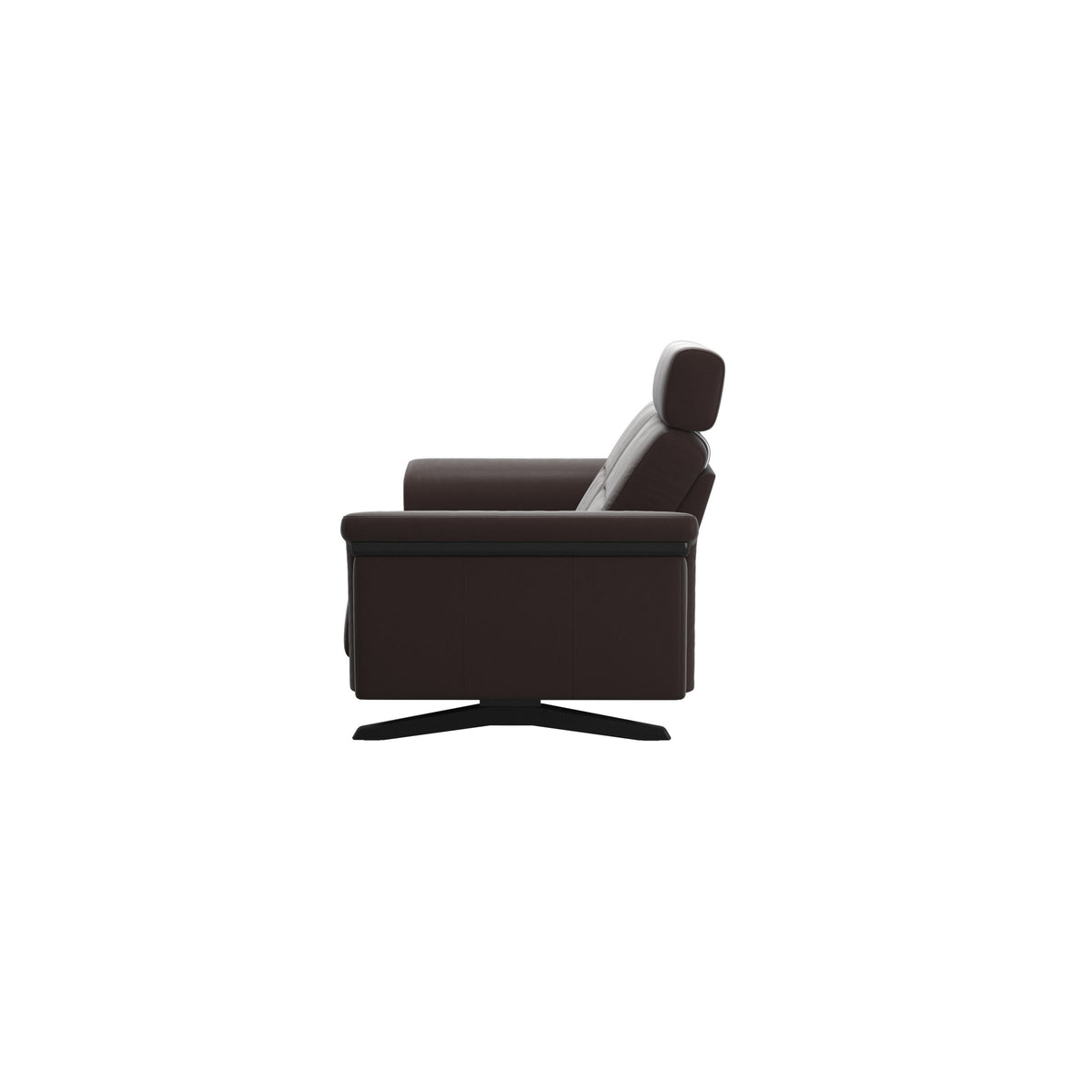 Stressless Stella Wood 2-Seater Sofa with Headrest in Paloma Chocolate, back view, Black wood