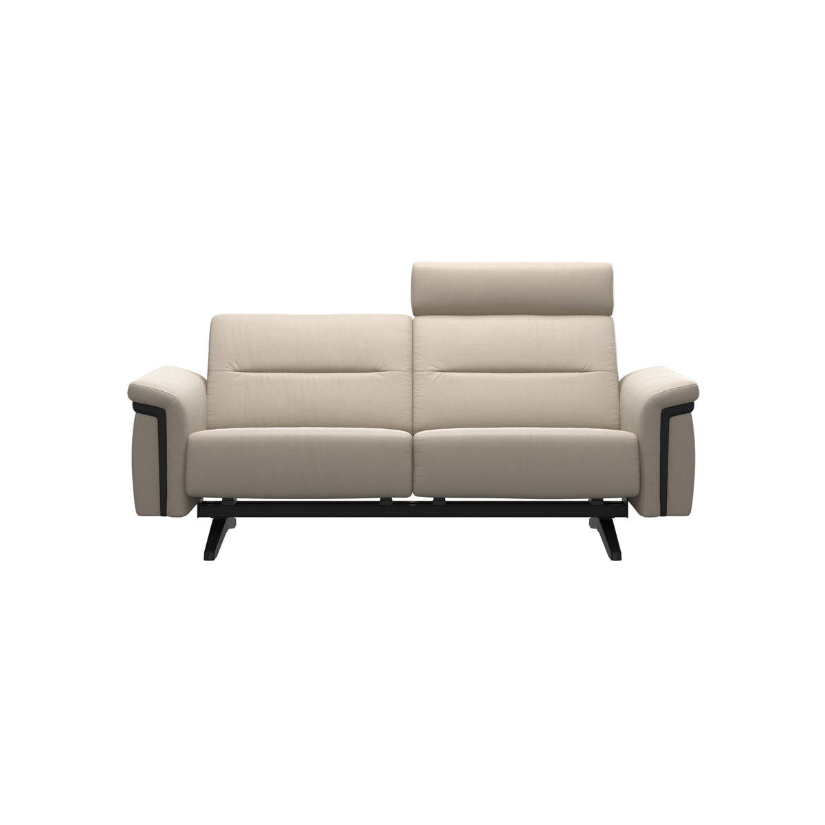 Stressless Stella Wood 2-Seater Sofa with Headrest in Paloma Fog, front view, Black wood