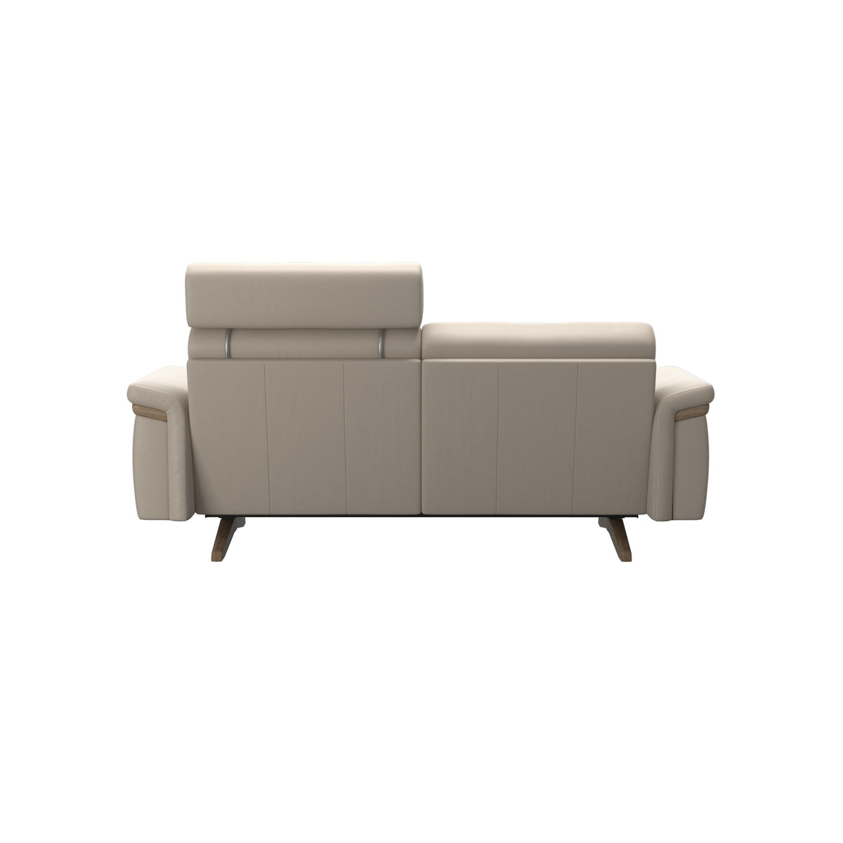 Stressless Stella Wood 2-Seater Sofa with Headrest in Paloma Fog, Smoked Oak, rear three-quarter view