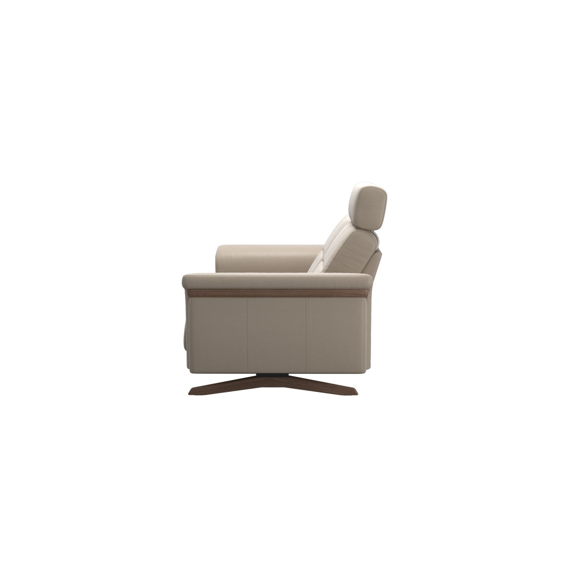 Stressless Stella Wood 2-Seater Sofa with Headrest in Paloma Mushroom, Walnut, back view