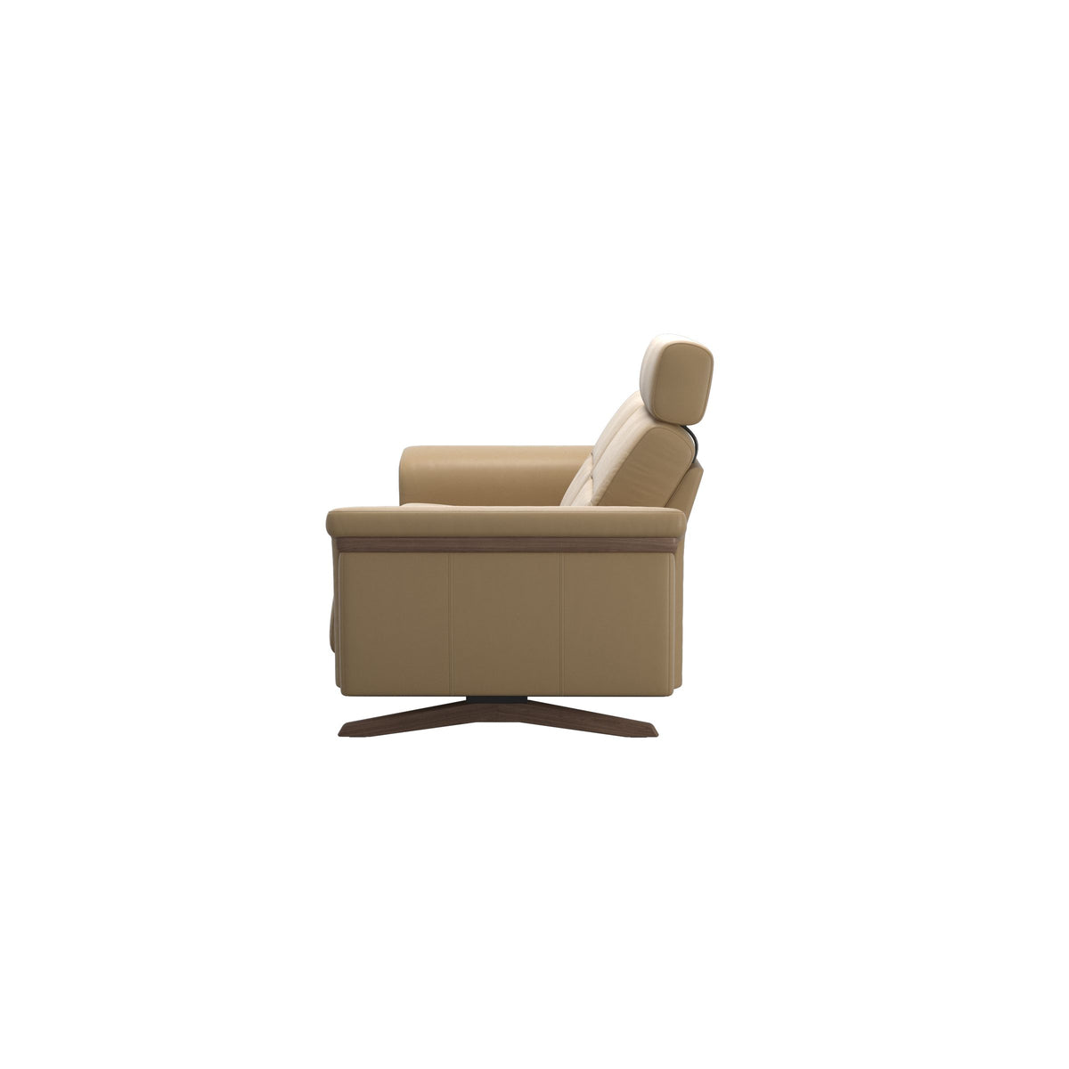 Stressless Stella Wood 2.5-Seater Sofa with Headrest in Paloma Sand, Walnut, back view