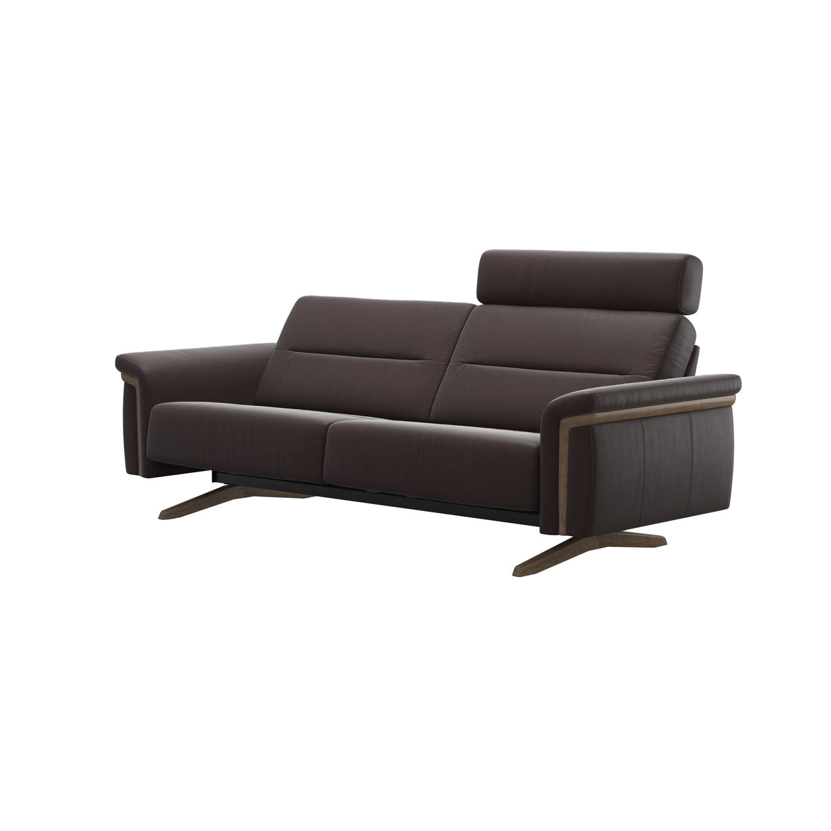Stressless Stella Wood 2.5-Seater Sofa with Headrest in Paloma Chocolate, Smoked Oak, side view