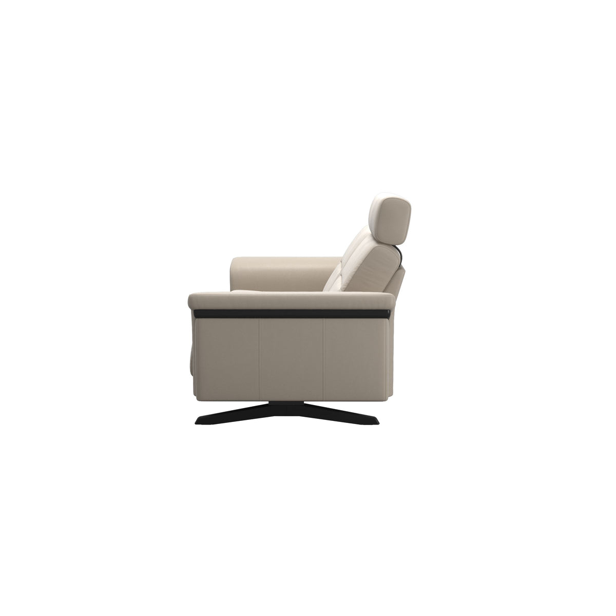 Stressless Stella Wood 2.5-Seater Sofa with Headrest in Paloma Fog, back view, Black wood