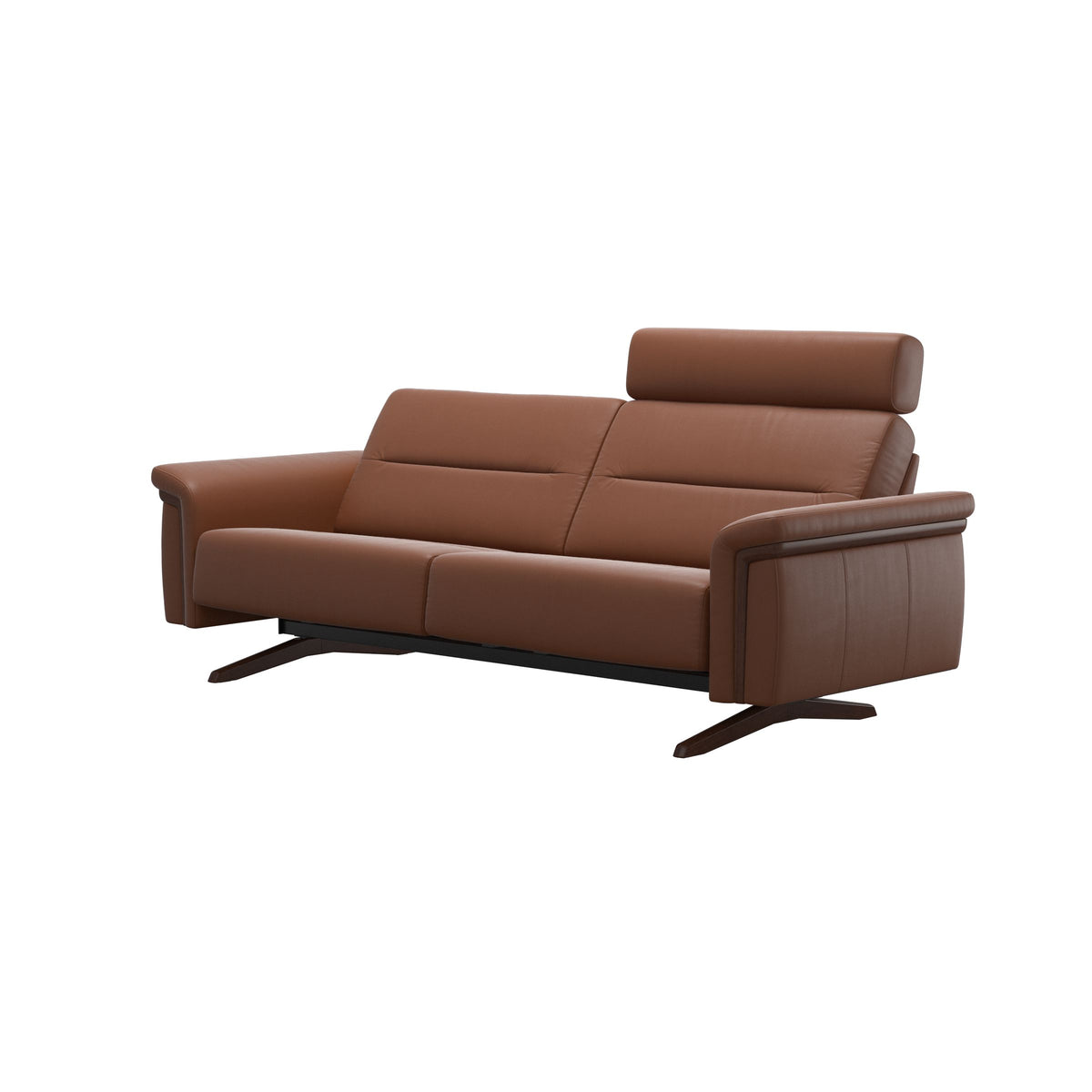 Stressless Stella Wood 2.5-Seater Sofa with Headrest in Paloma New Cognac, Brown, side view