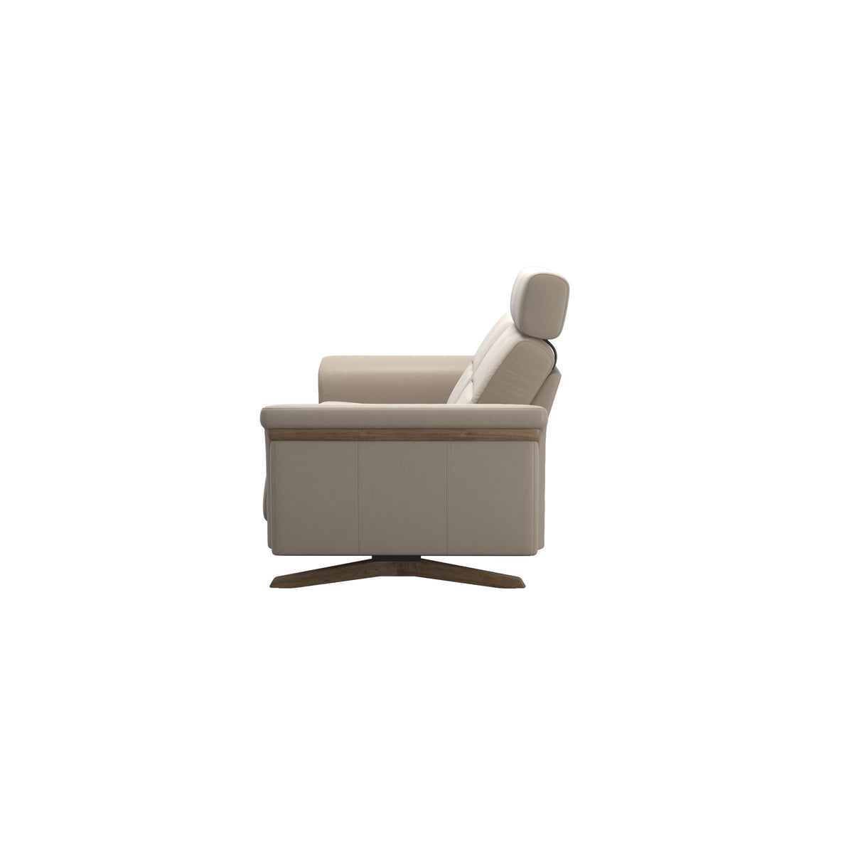 Stressless Stella Wood 2.5-Seater Sofa with Headrest in Paloma Mushroom, Smoked Oak, back view