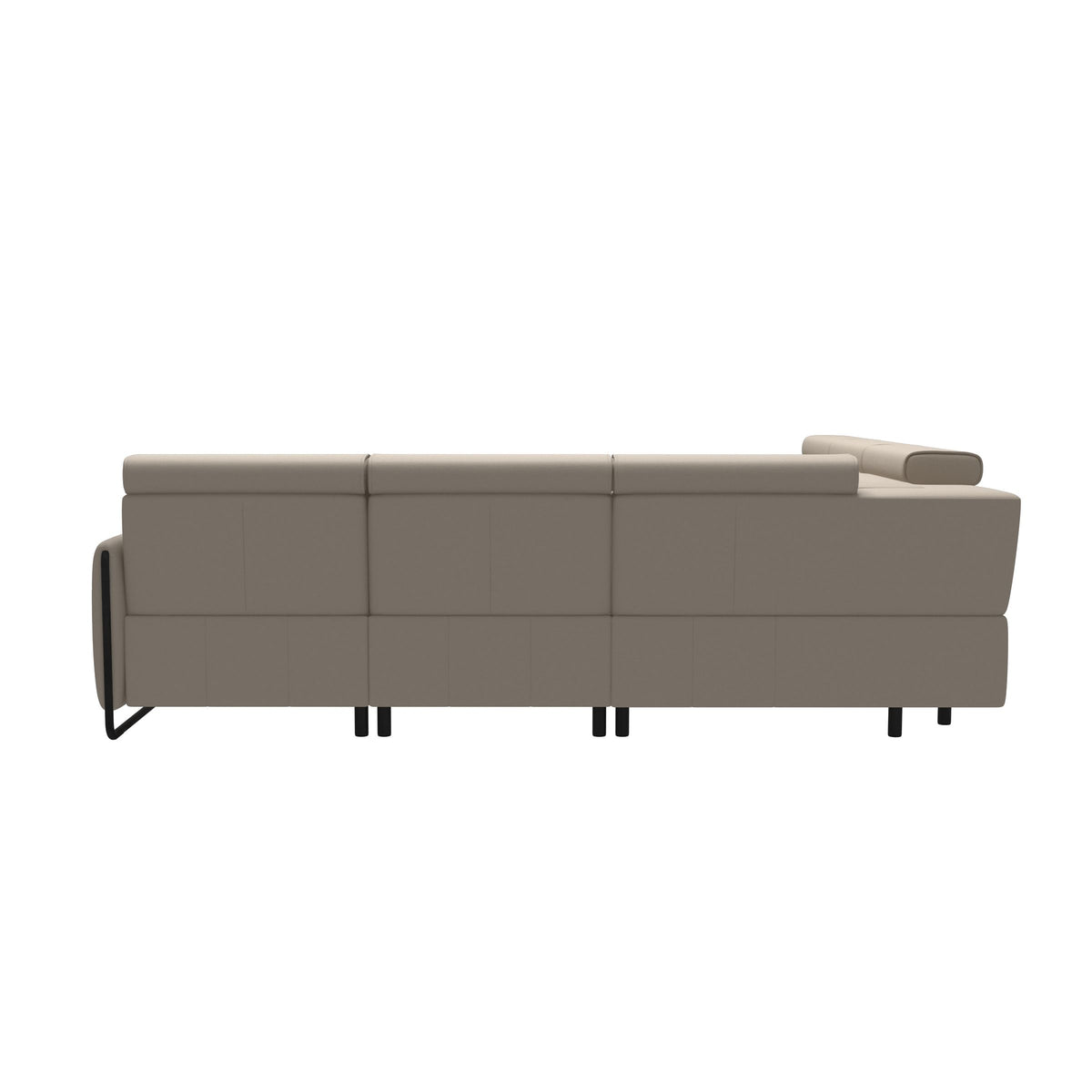 Stressless Emily Steel C22 Corner Sofa with 2 Power Seats in Paloma Fog with Matte Black arm trim, rear three-quarter view