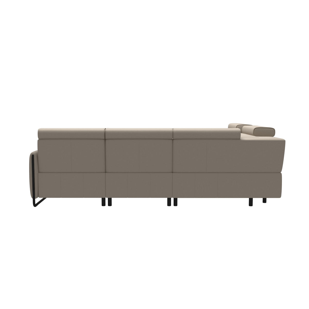 Stressless Emily Steel C12 Corner Sofa with 2 Power Seats in Paloma Fog with Matte Black arm trim, rear three-quarter view