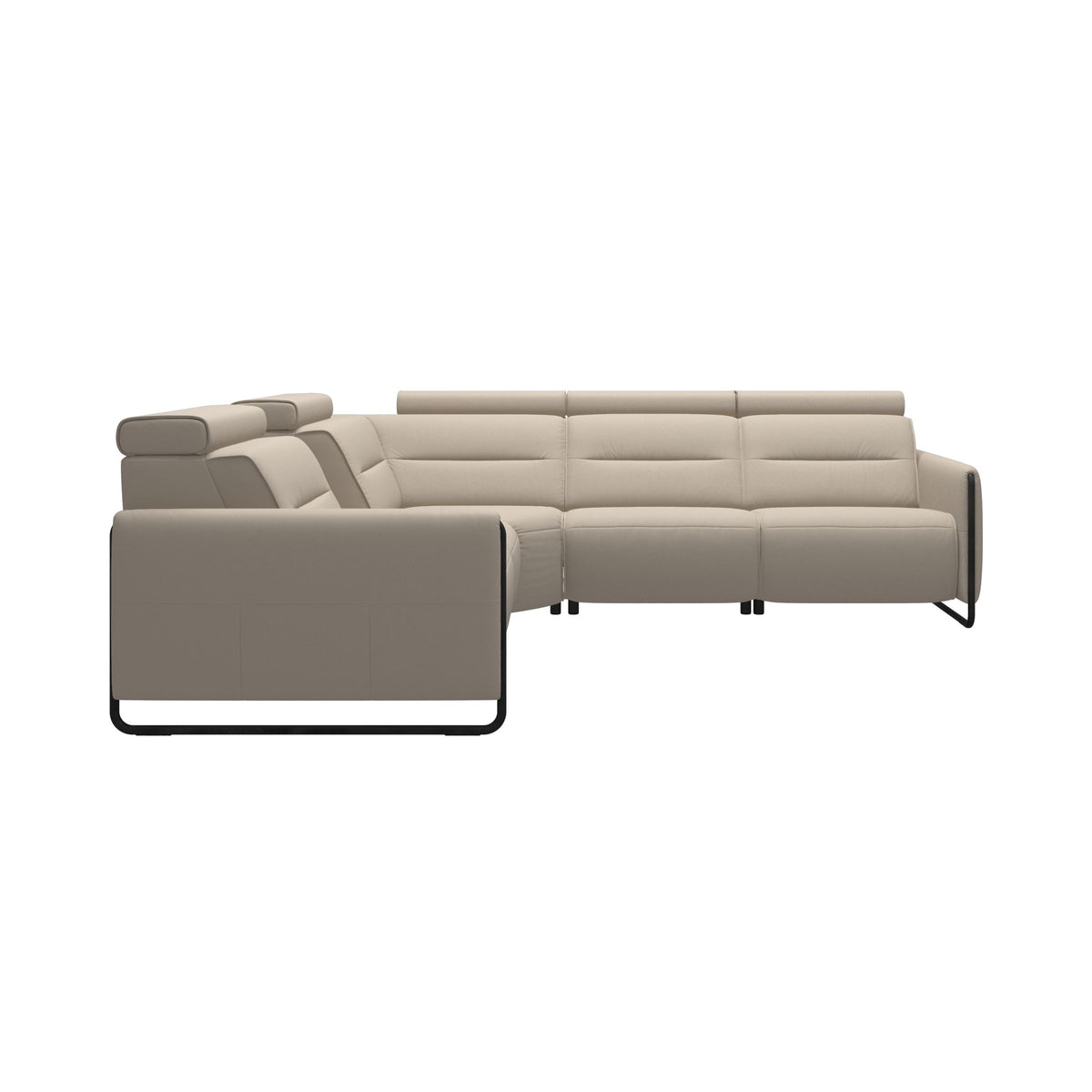 Stressless Emily Steel C12 Corner Sofa with 2 Power Seats in Paloma Fog with Matte Black arm trim, front view