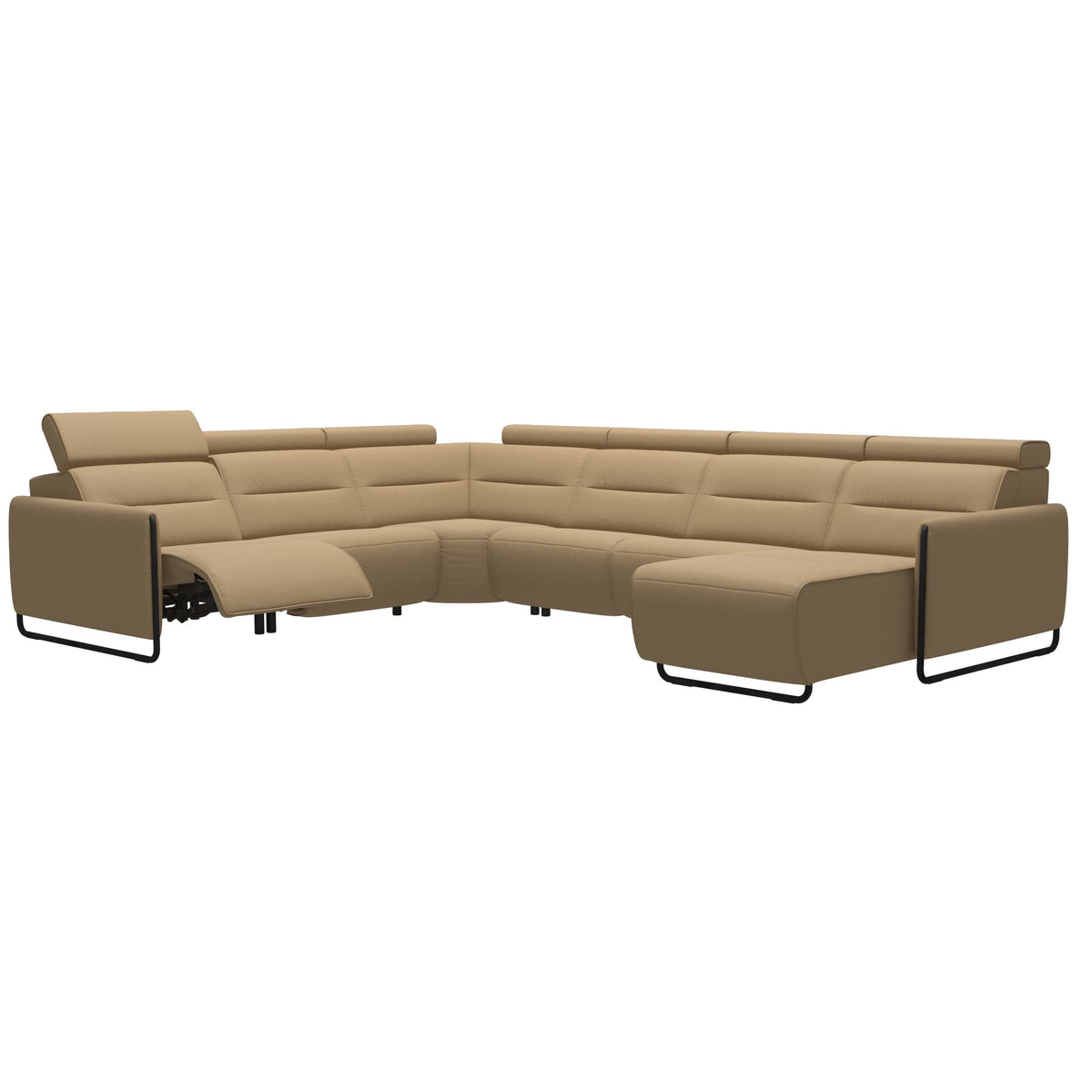 Emily Steel - C22 Corner Sofa with Long Seat - Paloma Sand - Matte Black