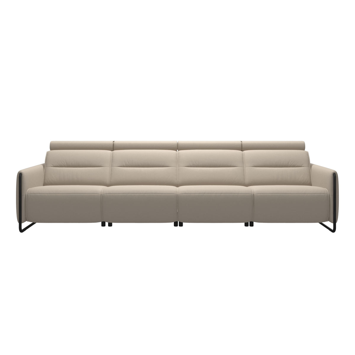 Stressless Emily Steel 4-Seater Sofa with 2 Power Seats in Paloma Fog with Matte Black arm trim, front view