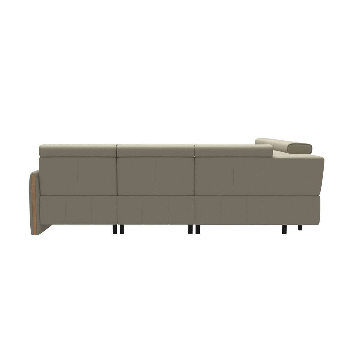 Stressless Emily Wood C22 Corner Sofa with 2 Power Seats in Paloma Light Grey, Oak, rear three-quarter view