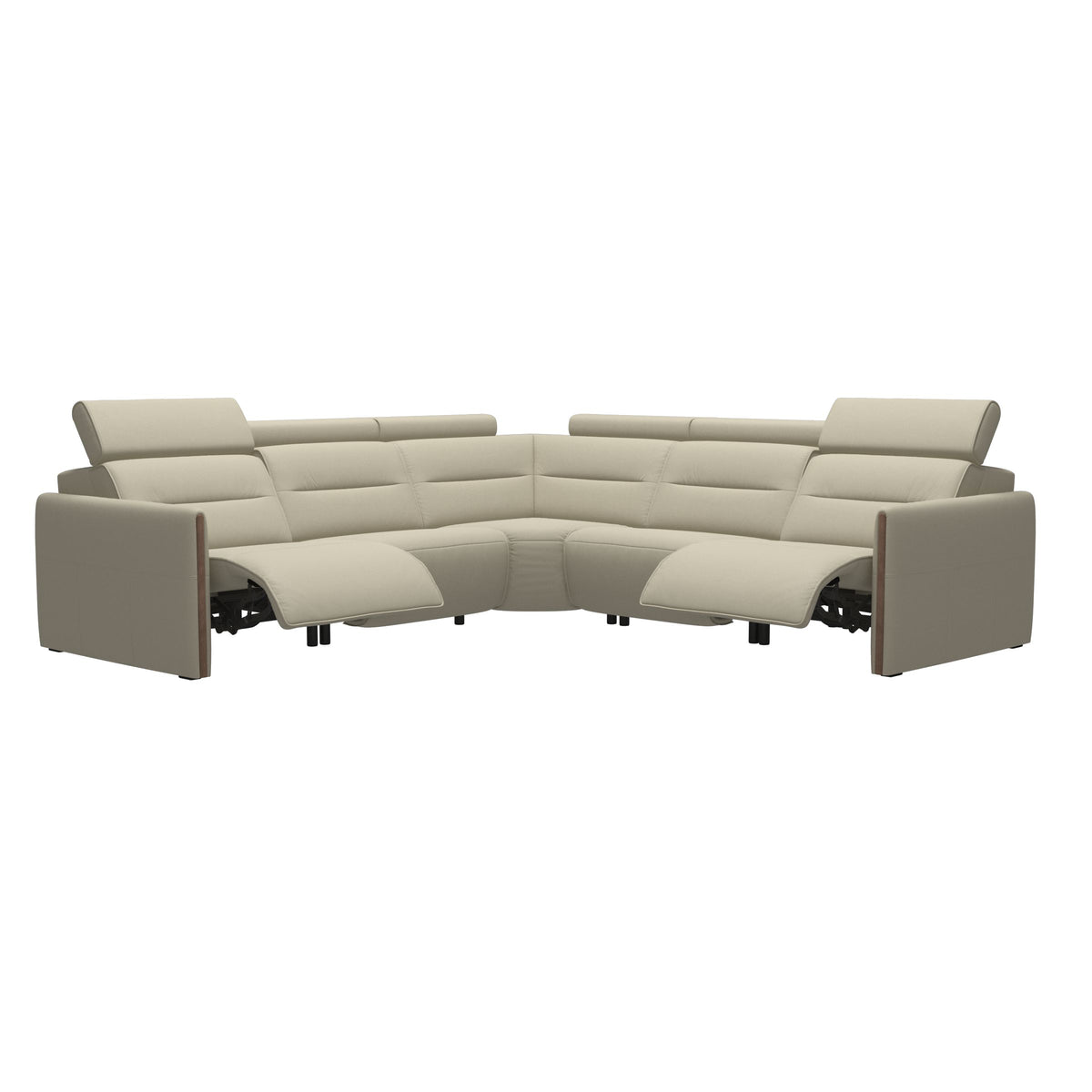 Stressless Emily Wood C22 Corner Sofa with 2 Power Seats in Paloma Light Grey, Walnut, side view