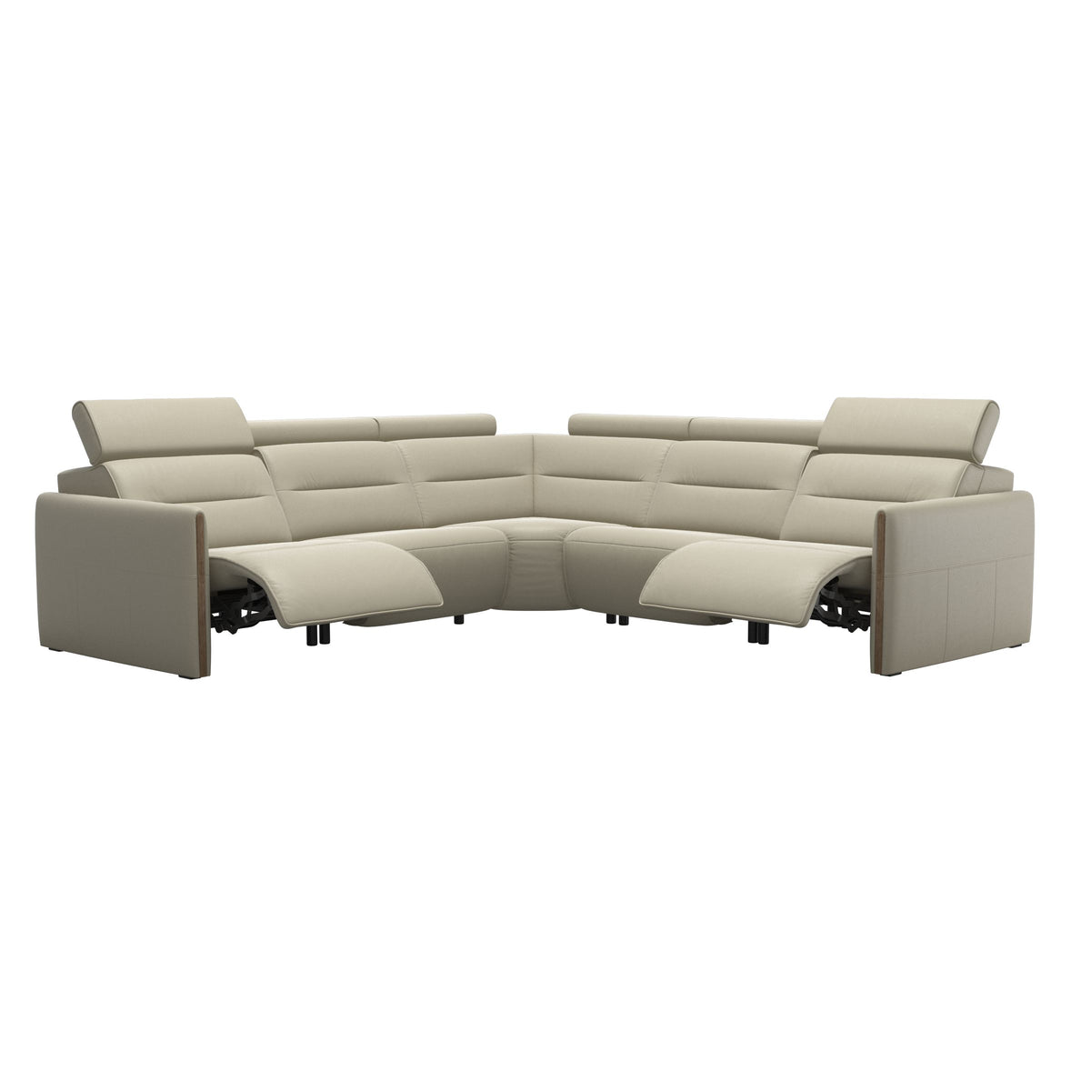 Stressless Emily Wood C22 Corner Sofa with 2 Power Seats in Paloma Light Grey, Smoked Oak, side view