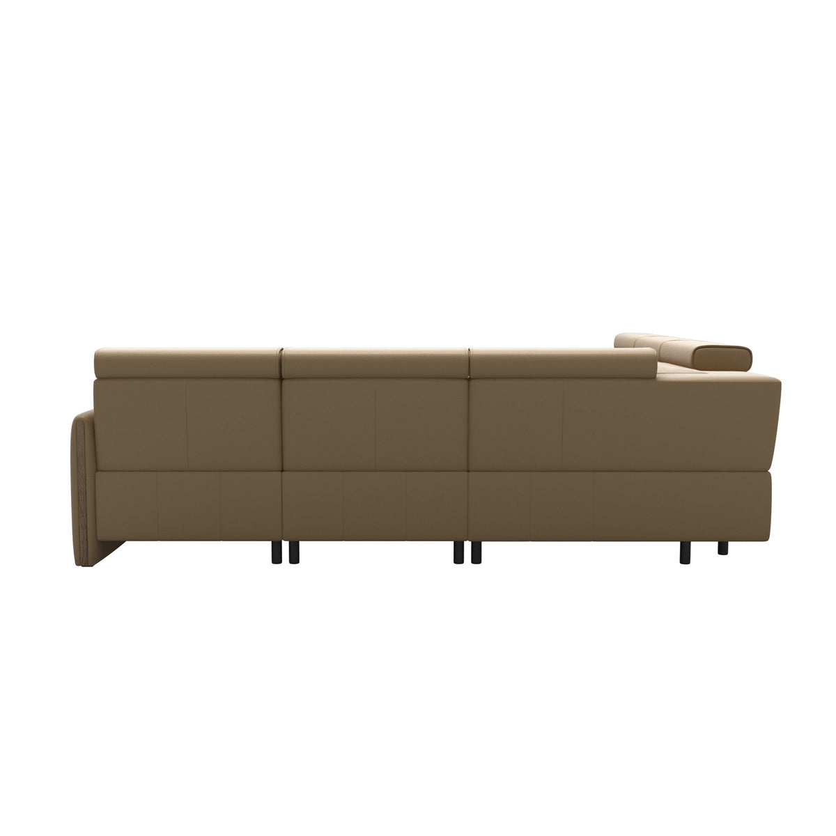 Stressless Emily Wood C22 Corner Sofa with 2 Power Seats in Paloma Sand, Smoked Oak, rear three-quarter view
