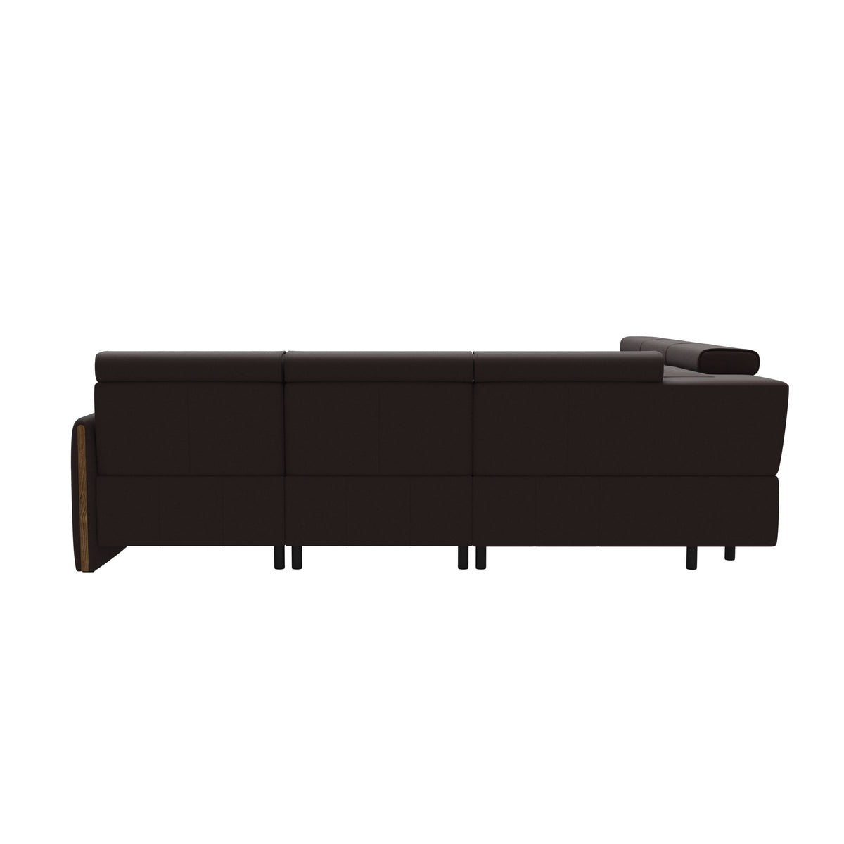 Stressless Emily Wood C22 Corner Sofa with 2 Power Seats in Paloma Chocolate, Teak, rear three-quarter view