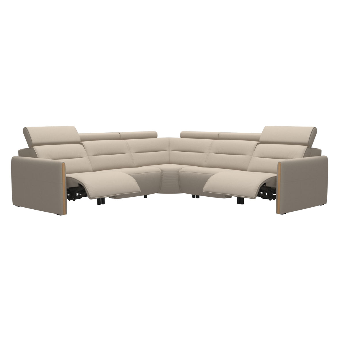 Stressless Emily Wood C22 Corner Sofa with 2 Power Seats in Paloma Fog, Oak, side view