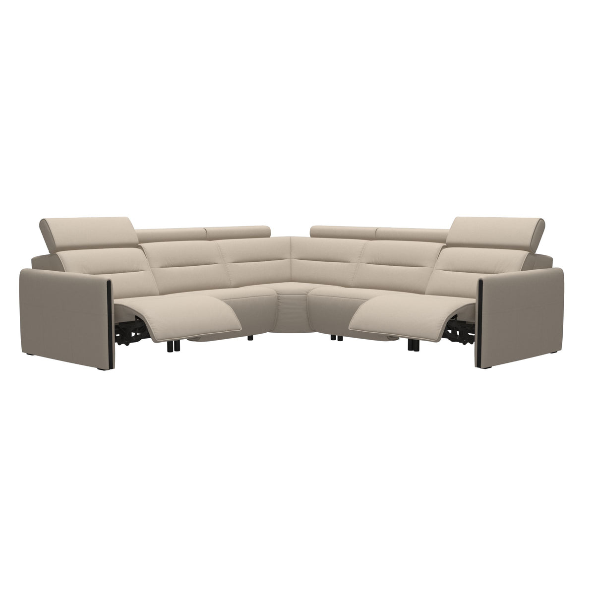 Stressless Emily Wood C22 Corner Sofa with 2 Power Seats in Paloma Fog, Black, side view