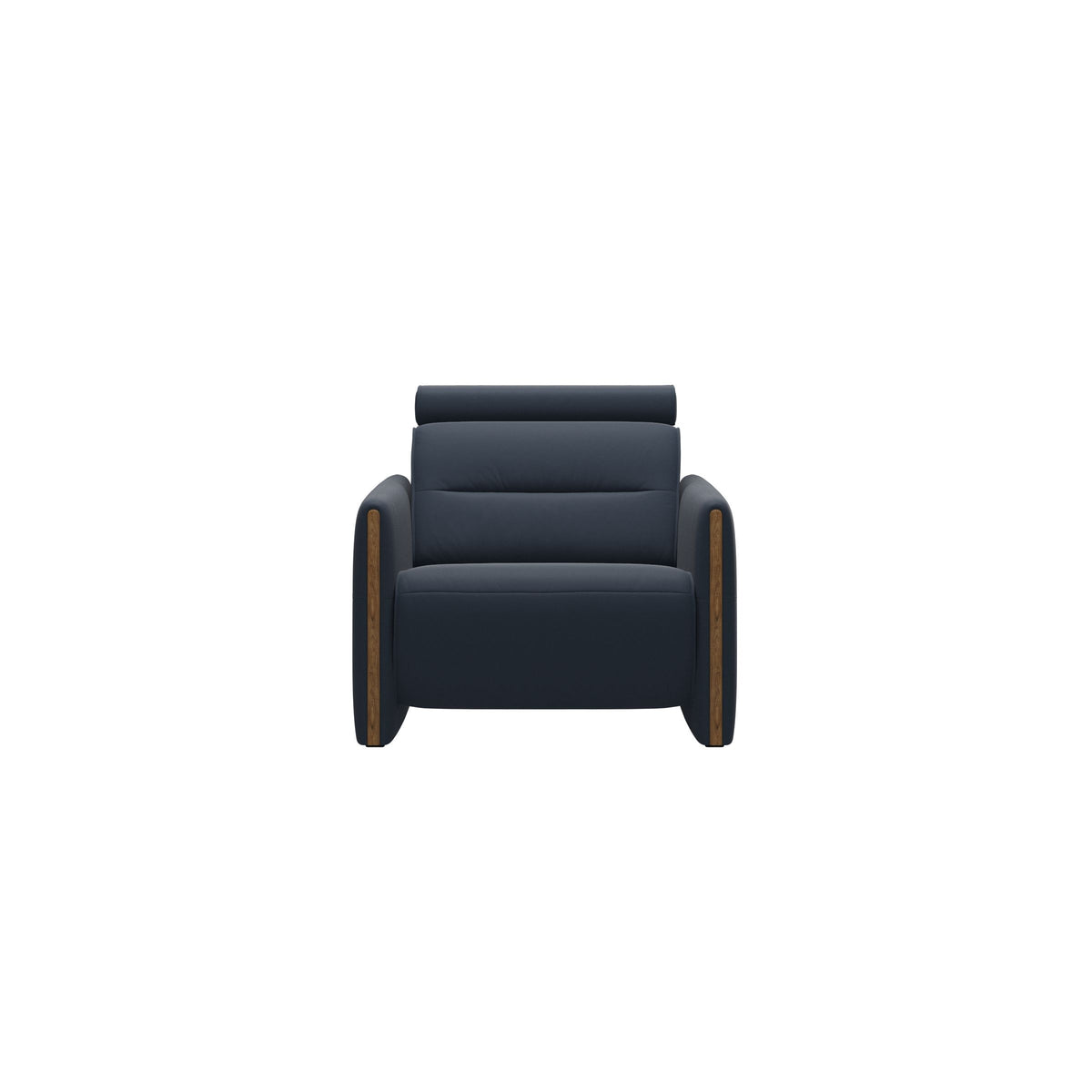 Stressless Emily Wood Chair with Power in Paloma Oxford Blue, Teak, front view