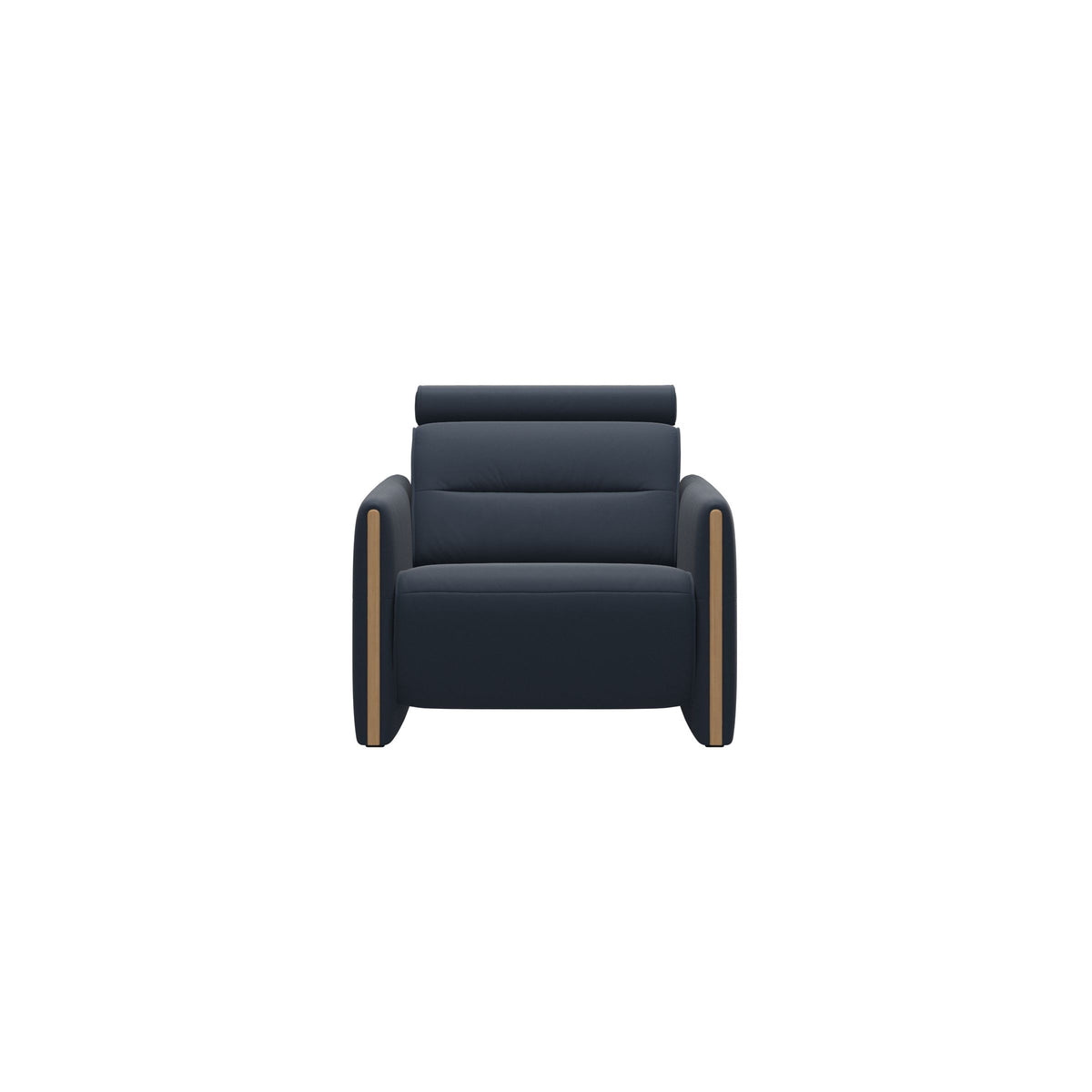 Stressless Emily Wood Chair with Power in Paloma Oxford Blue, Oak, front view