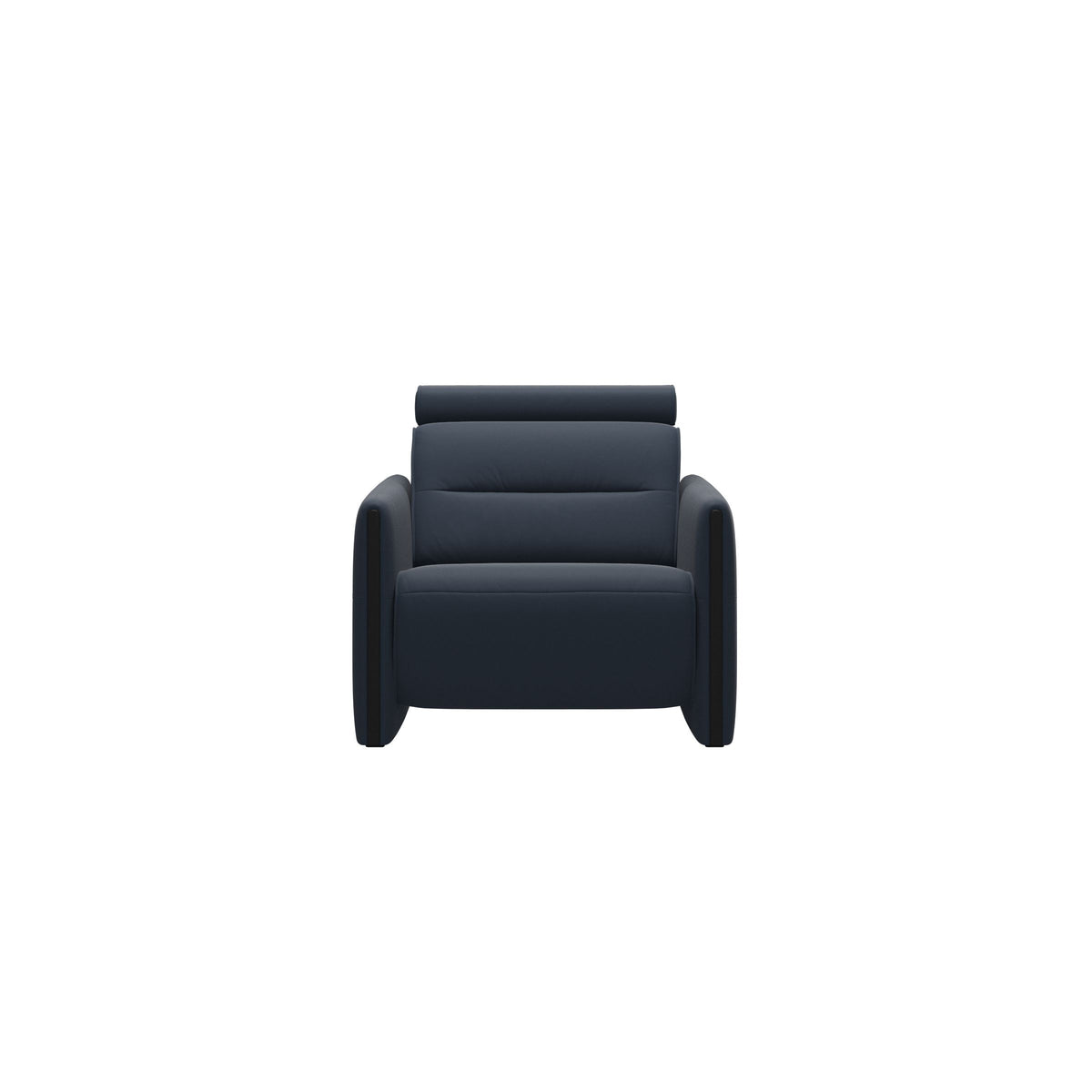 Stressless Emily Wood Chair with Power in Paloma Oxford Blue, Black, front view