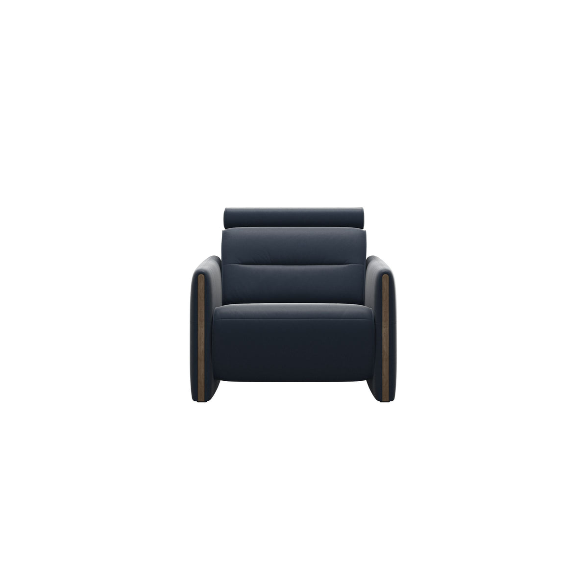 Stressless Emily Wood Chair with Power in Paloma Oxford Blue, Smoked Oak, front view