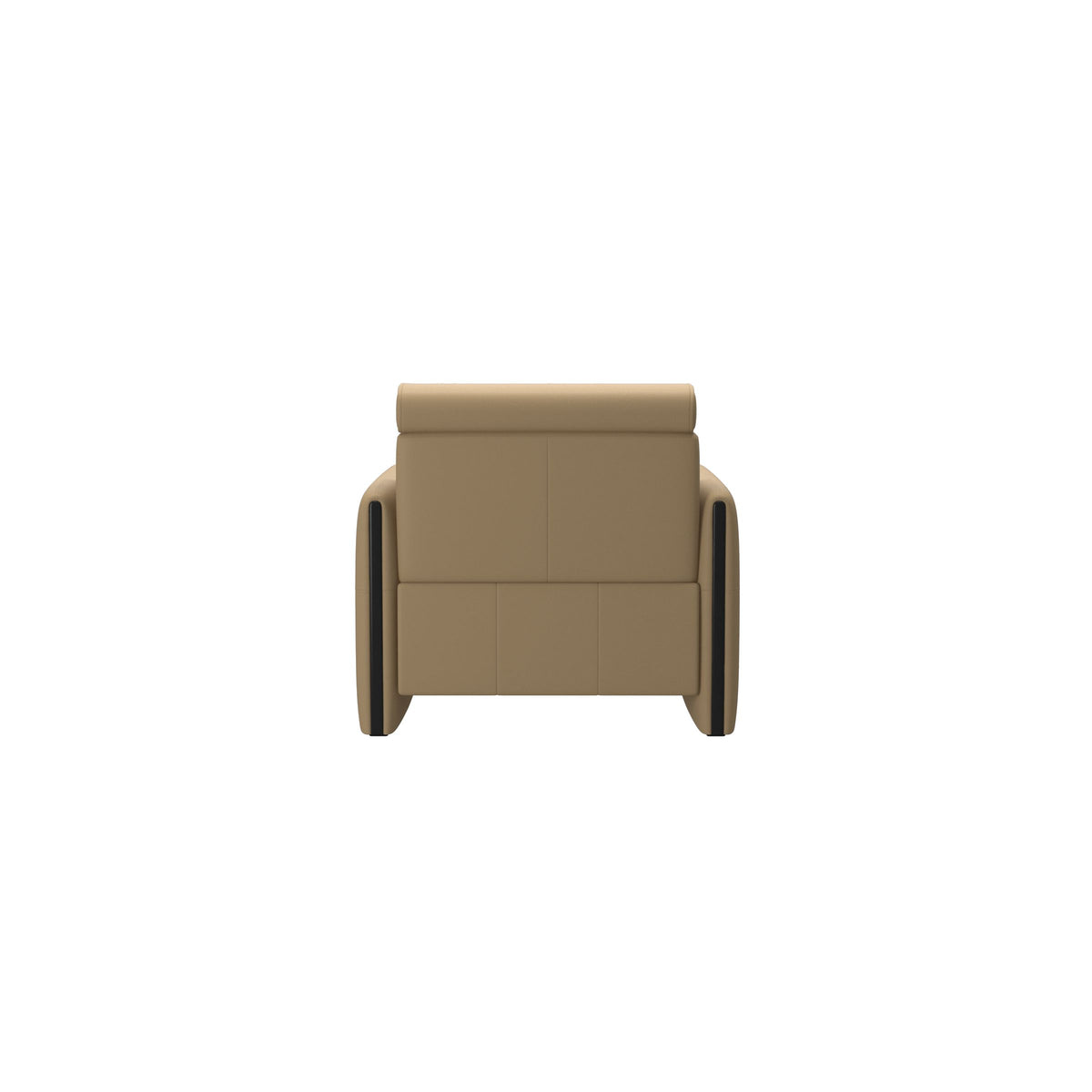 Stressless Emily Wood Chair with Power in Paloma Sand, Black, rear three-quarter view