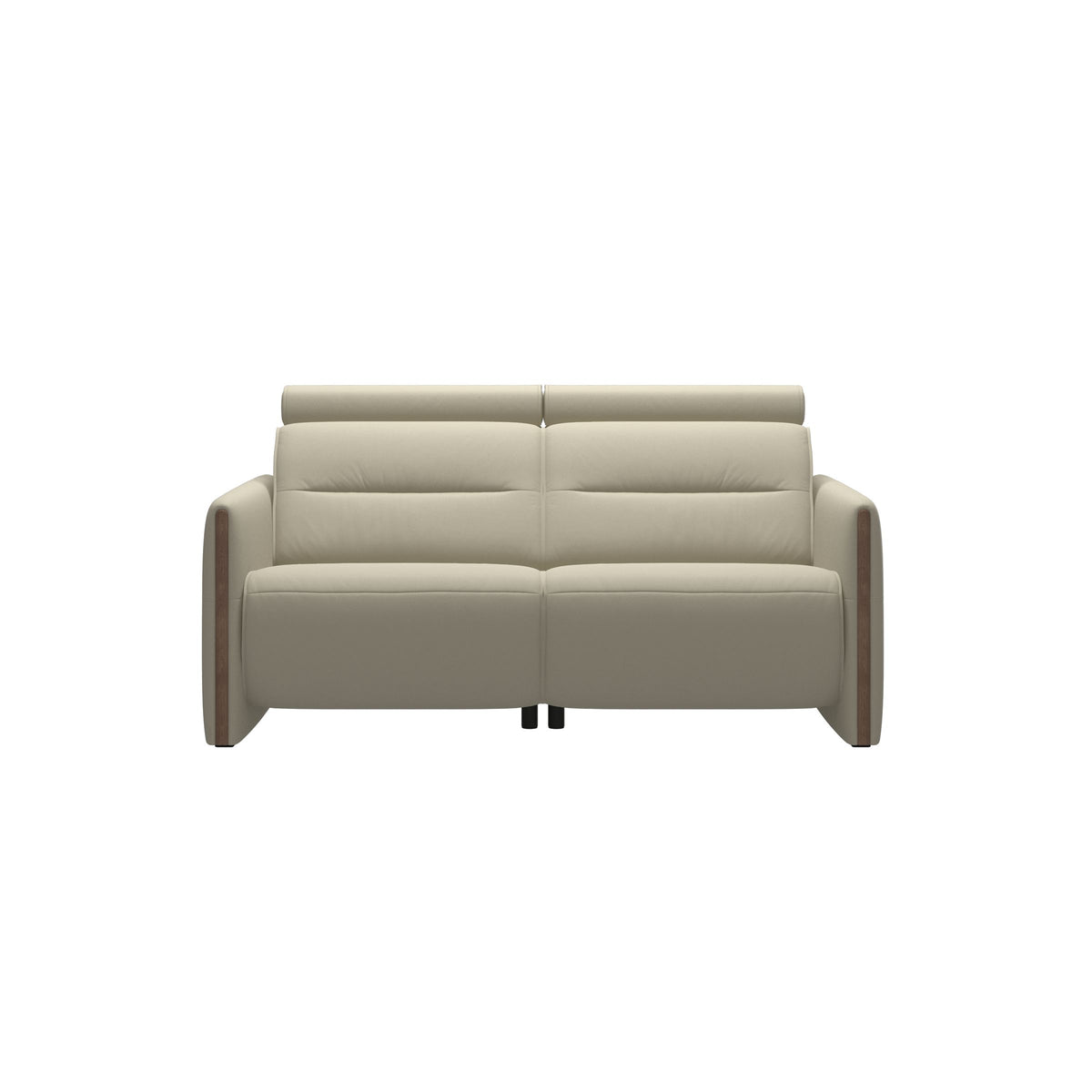 Stressless Emily Wood 2-Seater Sofa with 2 Power Seats in Paloma Light Grey, Walnut, front view