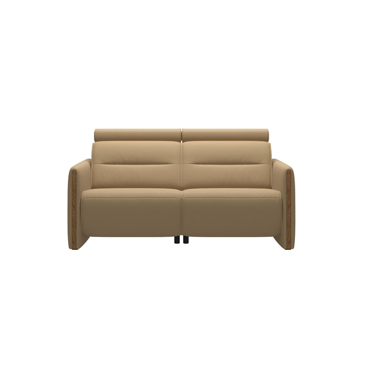 Stressless Emily Wood 2-Seater Sofa with 2 Power Seats in Paloma Sand, Teak, front view
