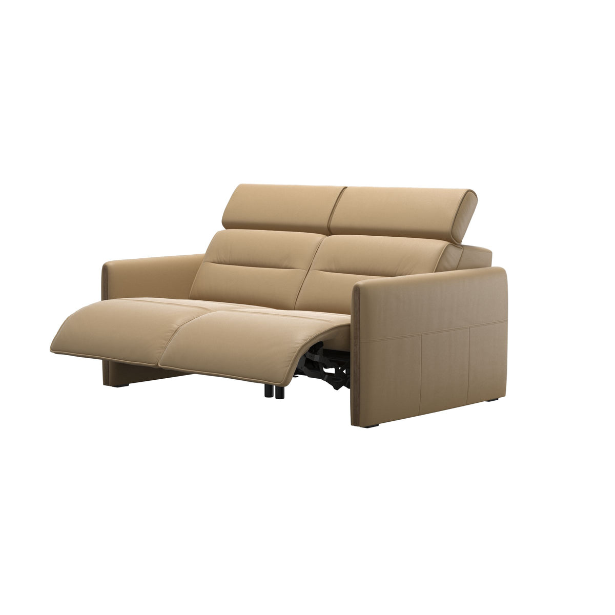 Stressless Emily Wood 2-Seater Sofa with 2 Power Seats in Paloma Sand, Smoked Oak, side view