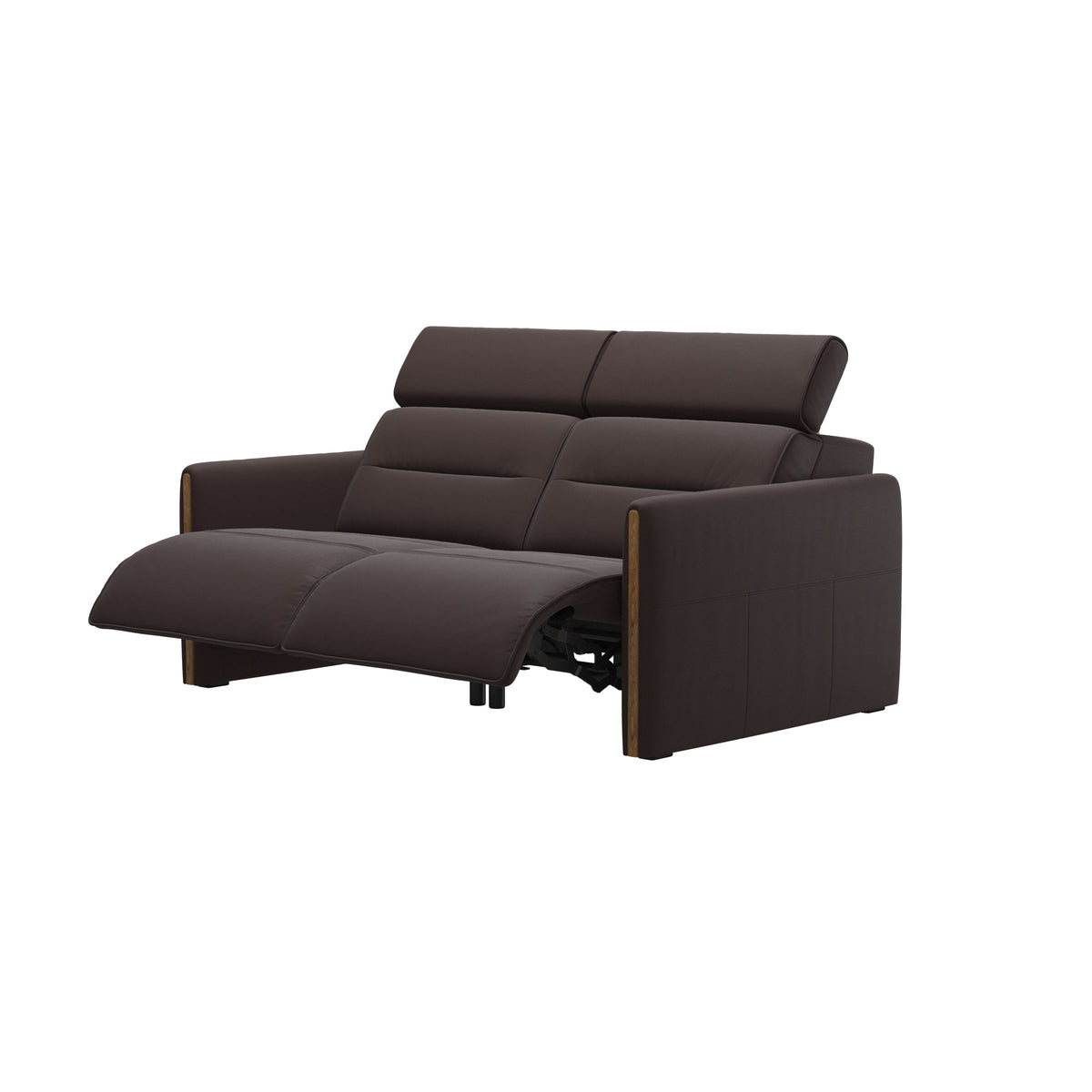 Stressless Emily Wood 2-Seater Sofa with 2 Power Seats in Paloma Chocolate, Teak, side view