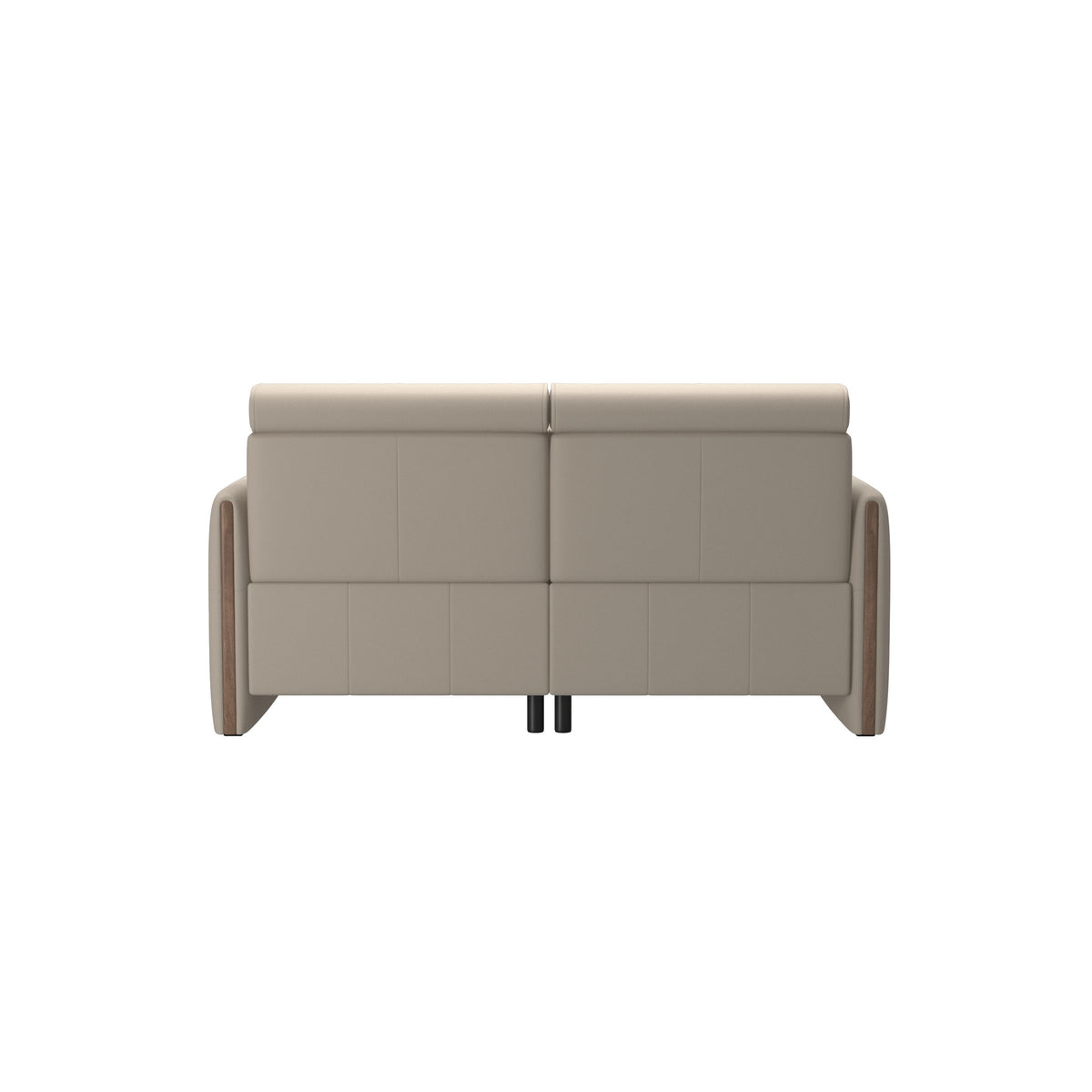 Stressless Emily Wood 2-Seater Sofa with 2 Power Seats in Paloma Fog, Walnut, rear three-quarter view