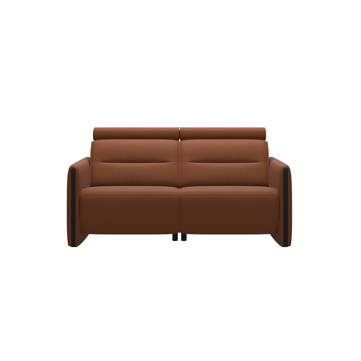 Stressless Emily Wood 2-Seater Sofa with 2 Power Seats in Paloma New Cognac, Black, front view