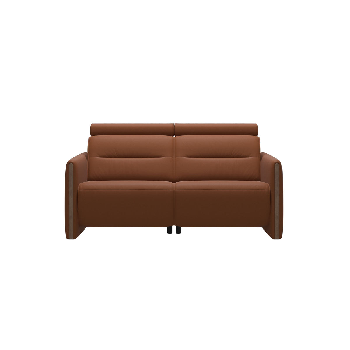 Stressless Emily Wood 2-Seater Sofa with 2 Power Seats in Paloma New Cognac, Walnut, front view