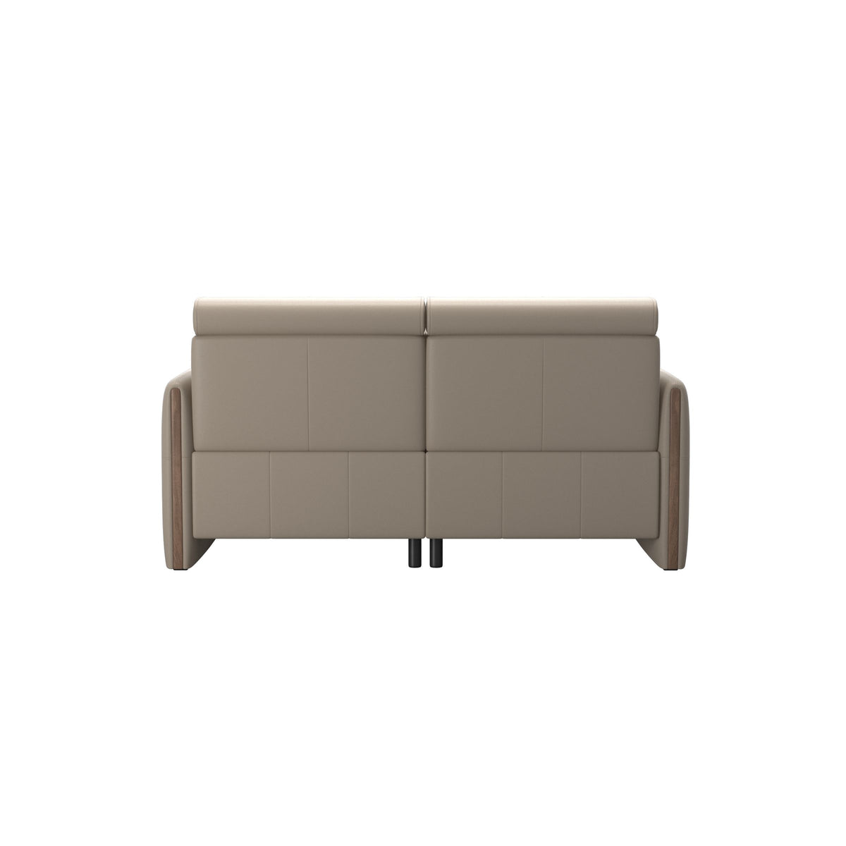 Stressless Emily Wood 2-Seater Sofa with 2 Power Seats in Paloma Mushroom, Walnut, rear three-quarter view