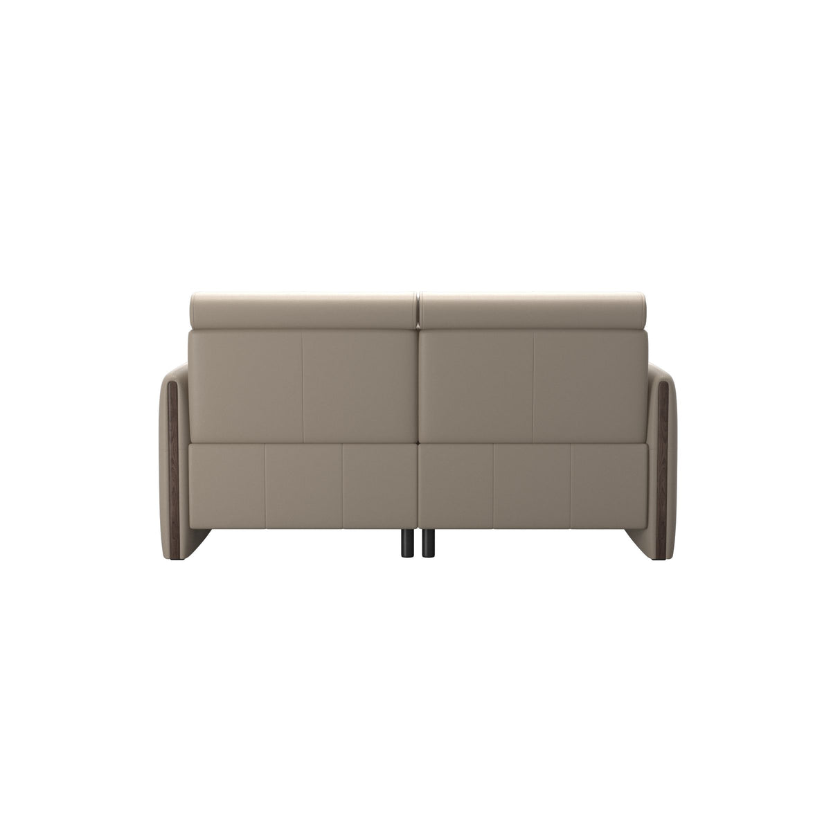 Stressless Emily Wood 2-Seater Sofa with 2 Power Seats in Paloma Mushroom, Wenge, rear three-quarter view