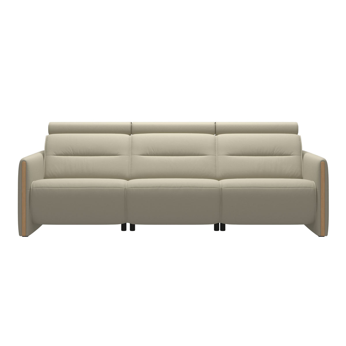 Stressless Emily Wood 3-Seater Sofa with 2 Power Seats in Paloma Light Grey, Oak, front view