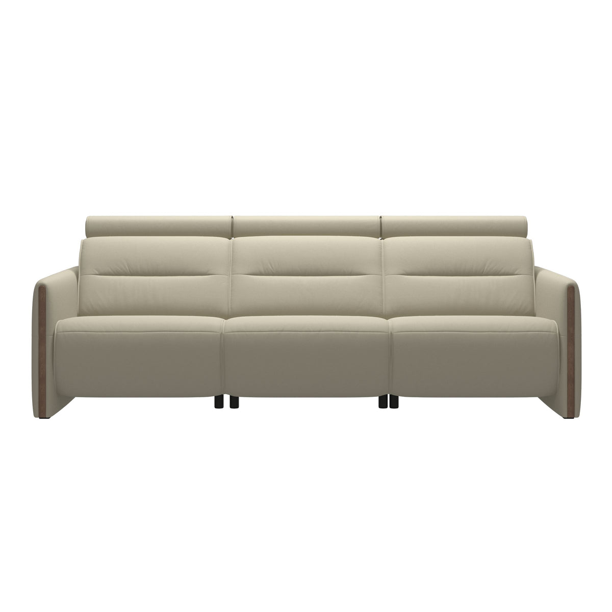 Stressless Emily Wood 3-Seater Sofa with 2 Power Seats in Paloma Light Grey, Walnut, front view