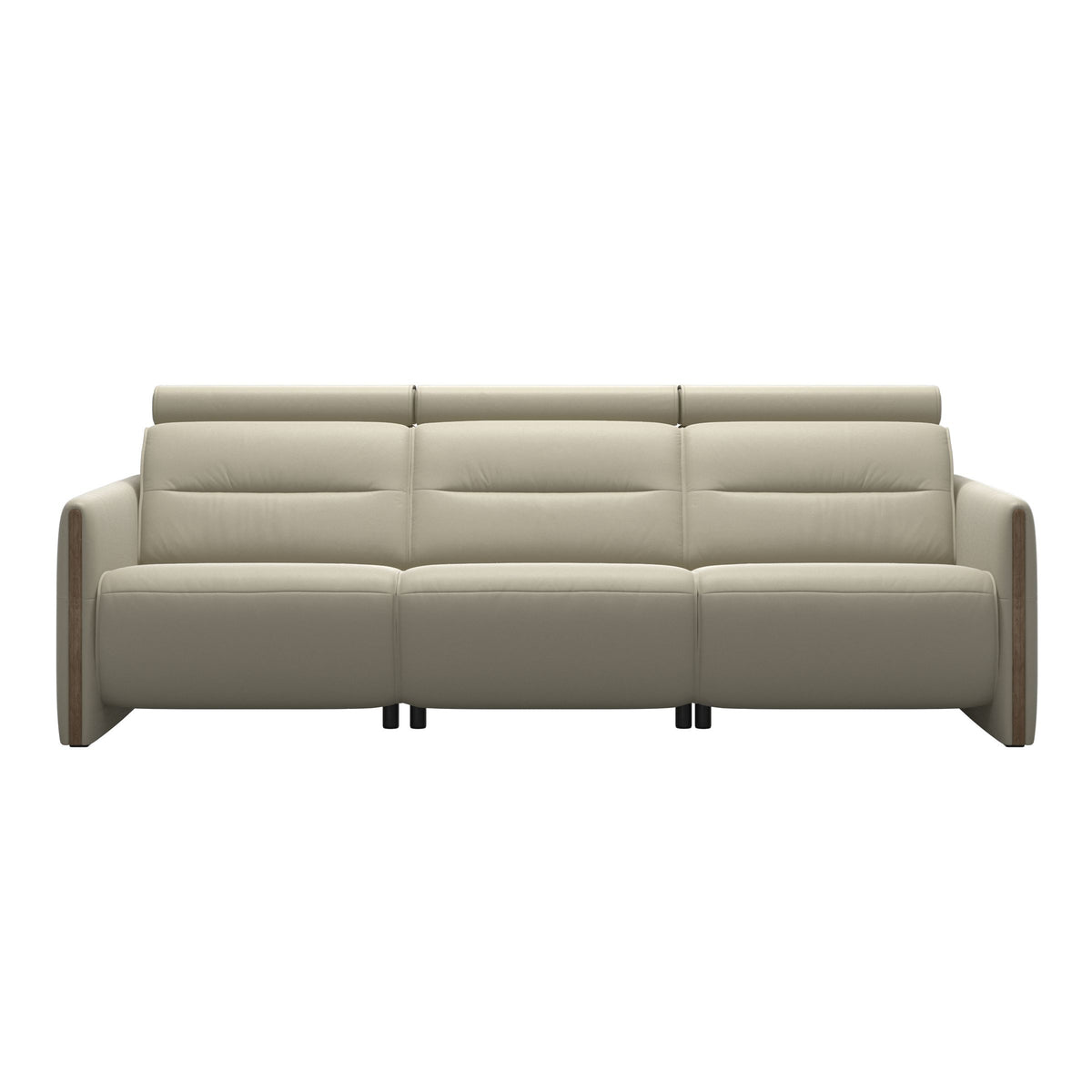 Stressless Emily Wood 3-Seater Sofa with 2 Power Seats in Paloma Light Grey, Smoked Oak, front view