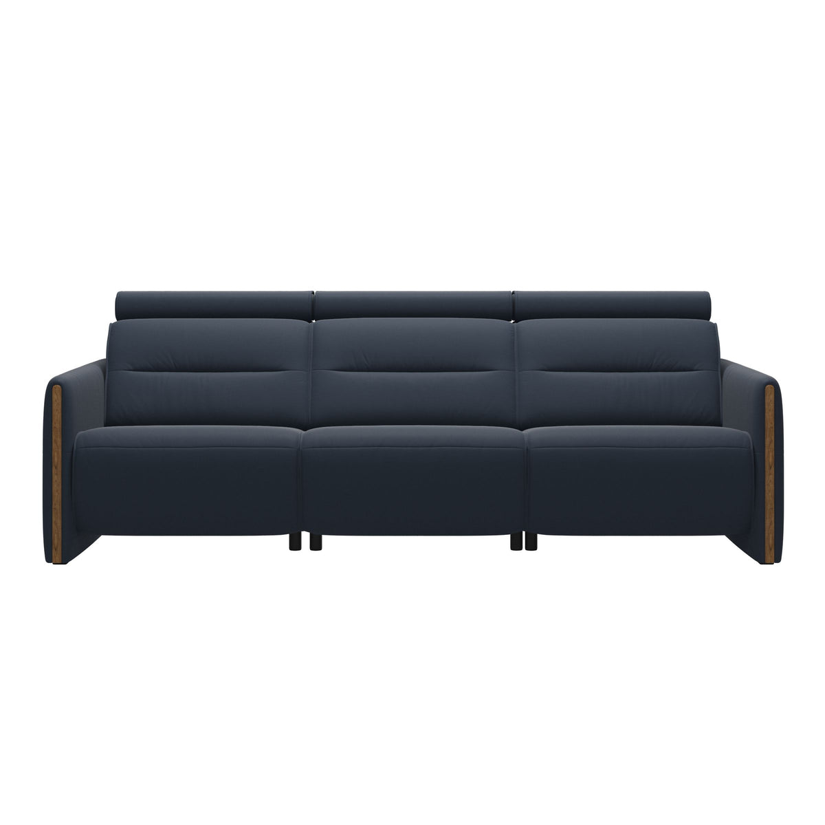 Stressless Emily Wood 3-Seater Sofa with 2 Power Seats in Paloma Oxford Blue, Teak, front view