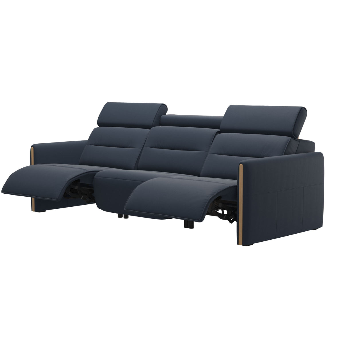 Stressless Emily Wood 3-Seater Sofa with 2 Power Seats in Paloma Oxford Blue, Oak, side view