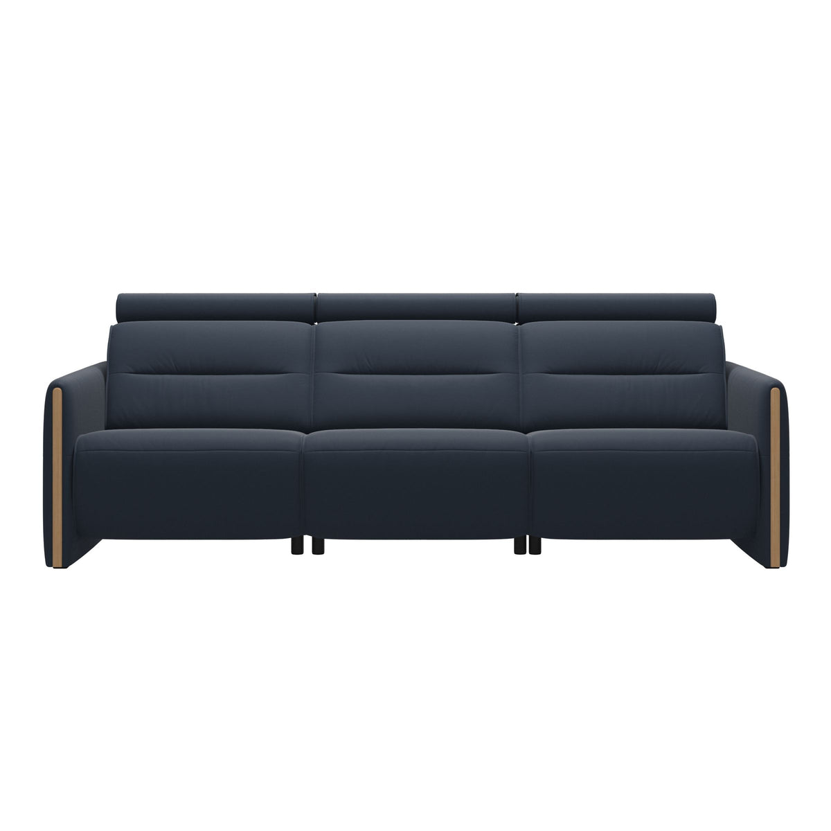 Stressless Emily Wood 3-Seater Sofa with 2 Power Seats in Paloma Oxford Blue, Oak, front view