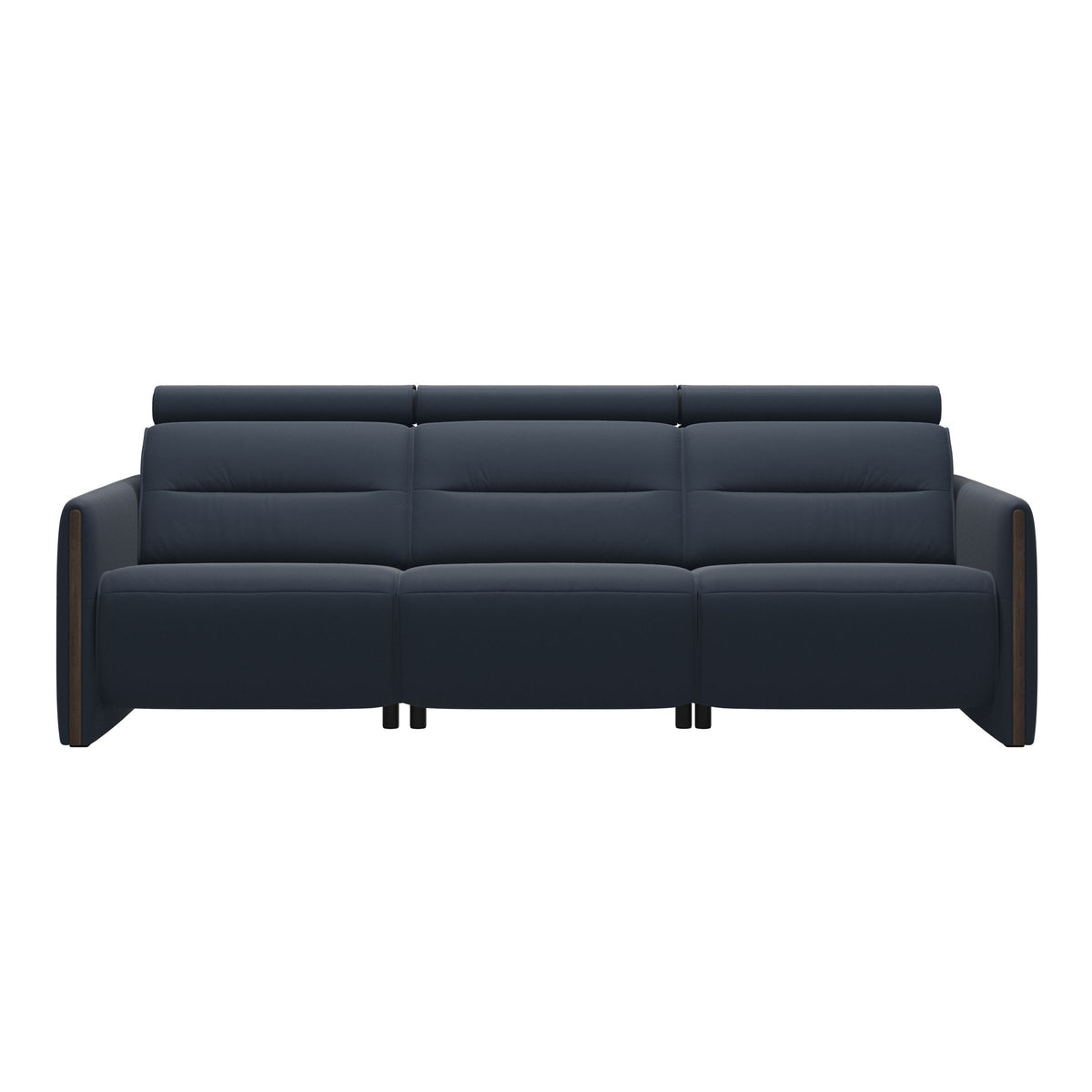 Stressless Emily Wood 3-Seater Sofa with 2 Power Seats in Paloma Oxford Blue, Wenge, front view