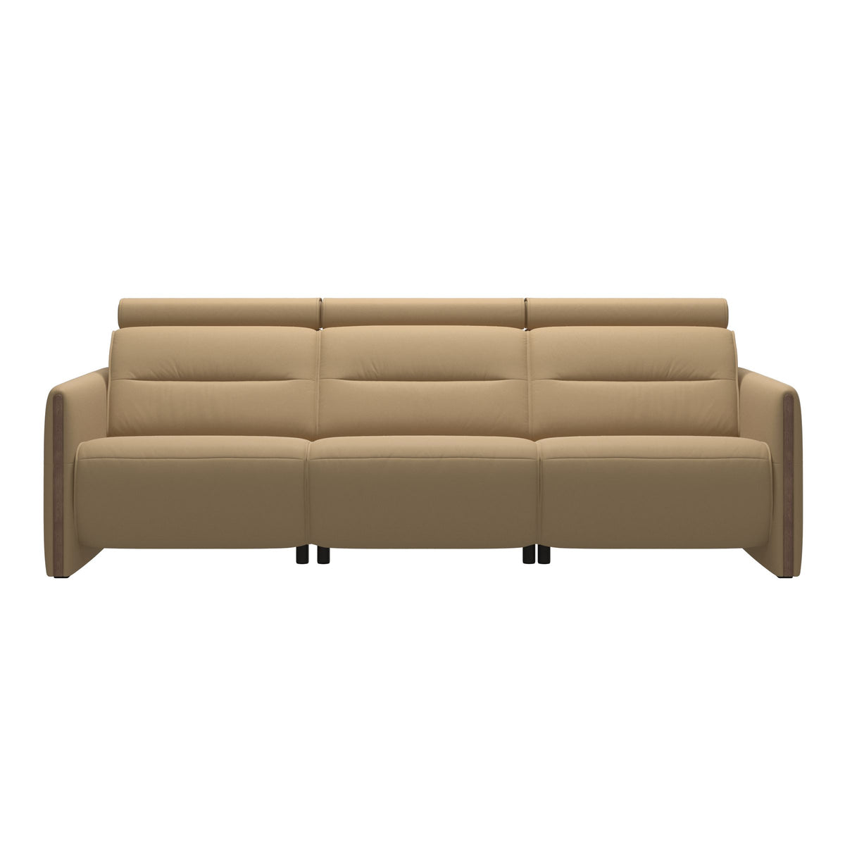 Stressless Emily Wood 3-Seater Sofa with 2 Power Seats in Paloma Sand, Walnut, front view