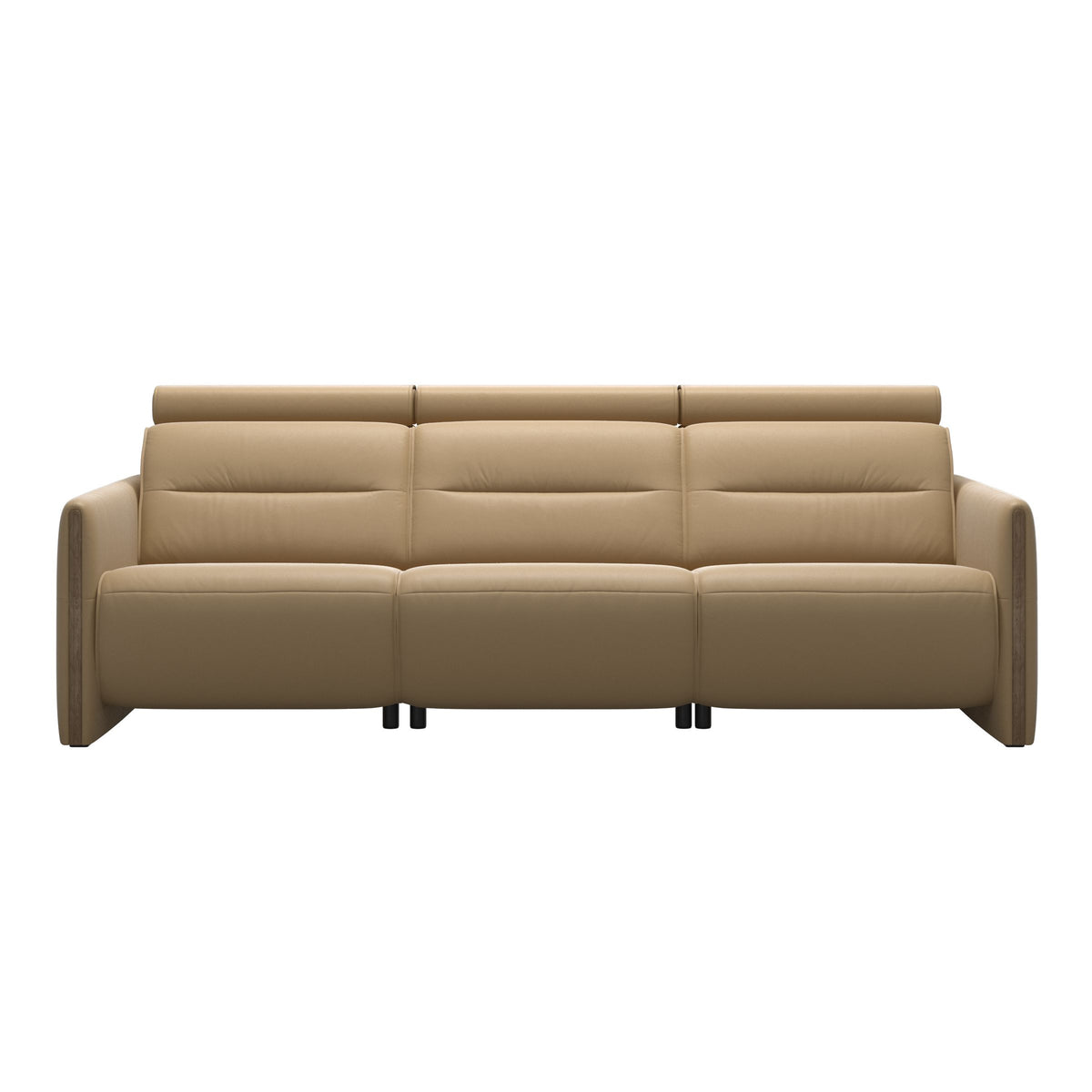 Stressless Emily Wood 3-Seater Sofa with 2 Power Seats in Paloma Sand, Smoked Oak, front view