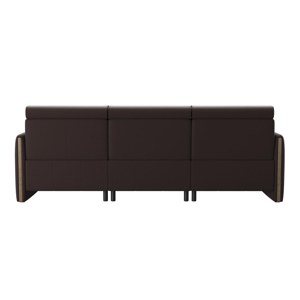 Stressless Emily Wood 3-Seater Sofa with 2 Power Seats in Paloma Chocolate, Smoked Oak, rear three-quarter view