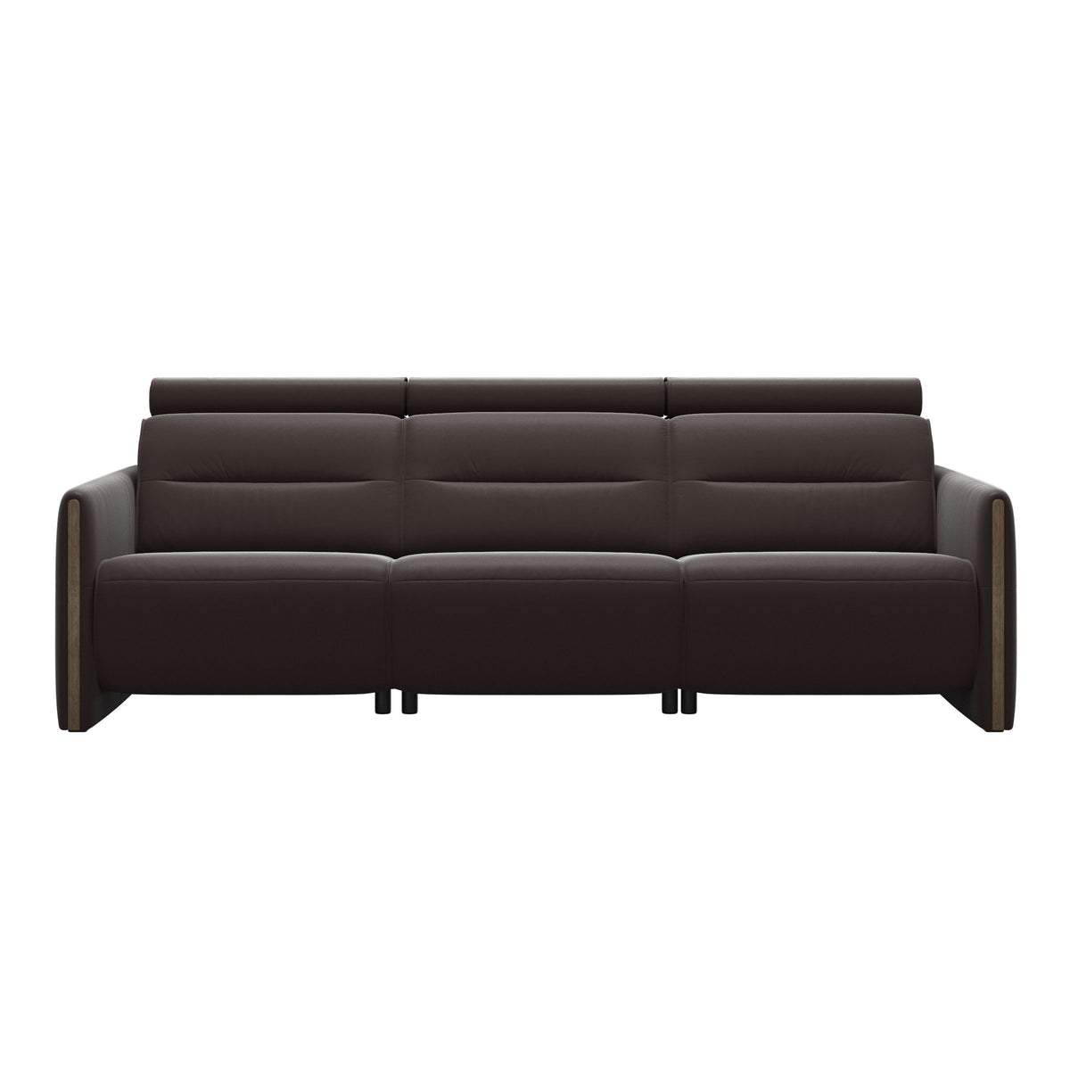 Stressless Emily Wood 3-Seater Sofa with 2 Power Seats in Paloma Chocolate, Smoked Oak, front view