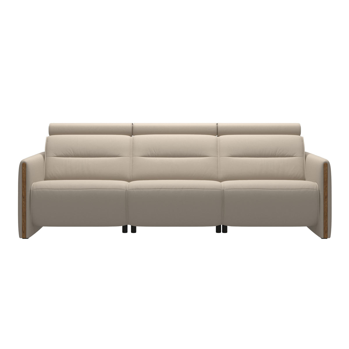 Stressless Emily Wood 3-Seater Sofa with 2 Power Seats in Paloma Fog, Teak, front view