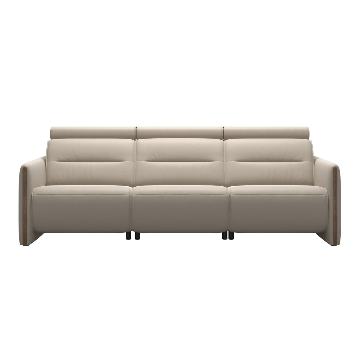 Stressless Emily Wood 3-Seater Sofa with 2 Power Seats in Paloma Fog, Smoked Oak, front view