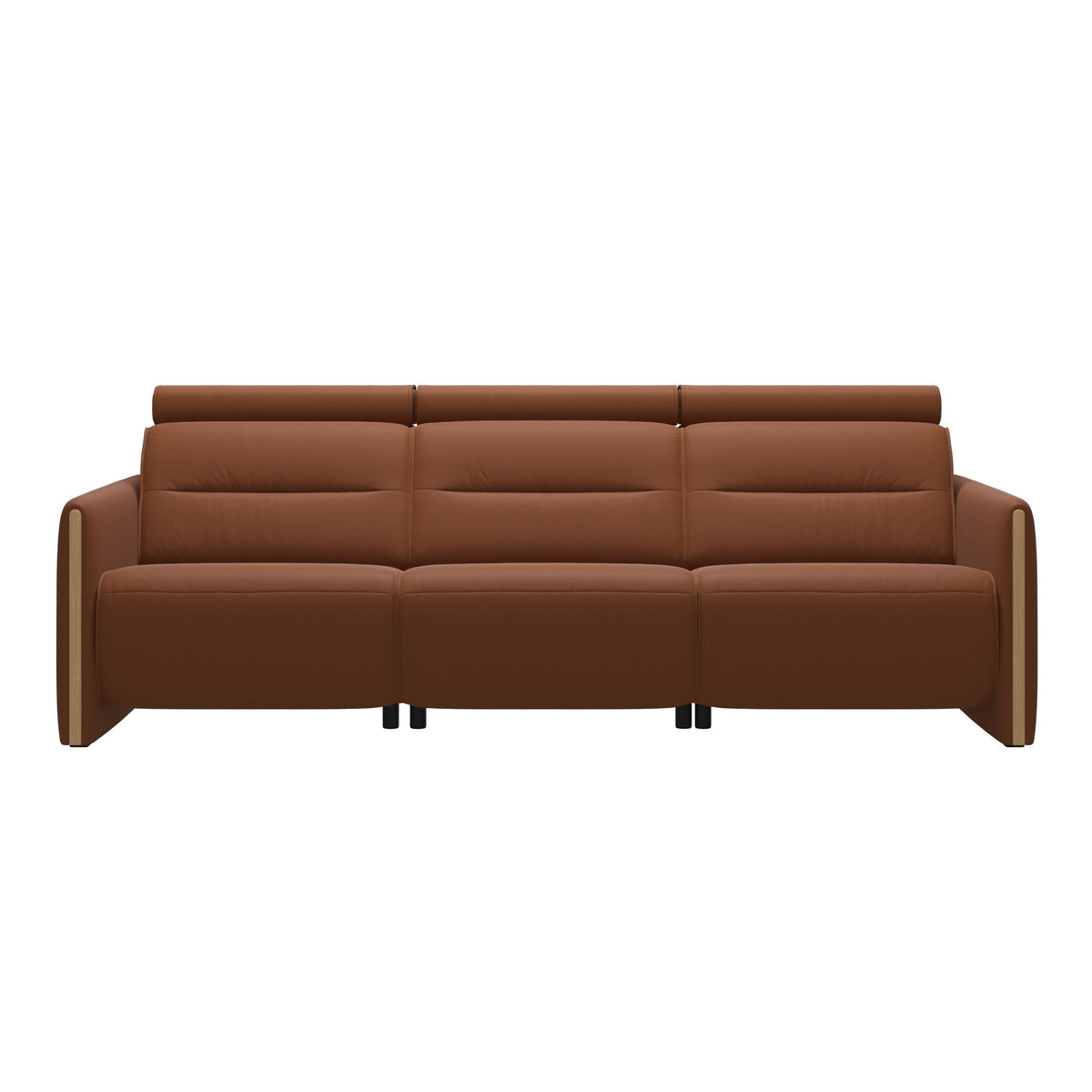 Stressless Emily Wood 3-Seater Sofa with 2 Power Seats in Paloma New Cognac, Oak, front view