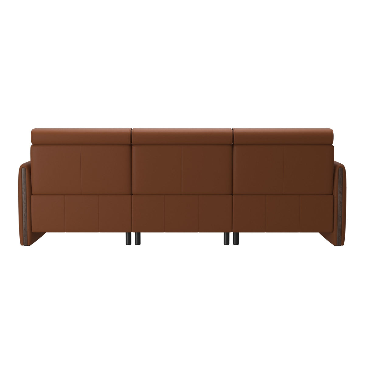 Stressless Emily Wood 3-Seater Sofa with 2 Power Seats in Paloma New Cognac, Wenge, rear three-quarter view
